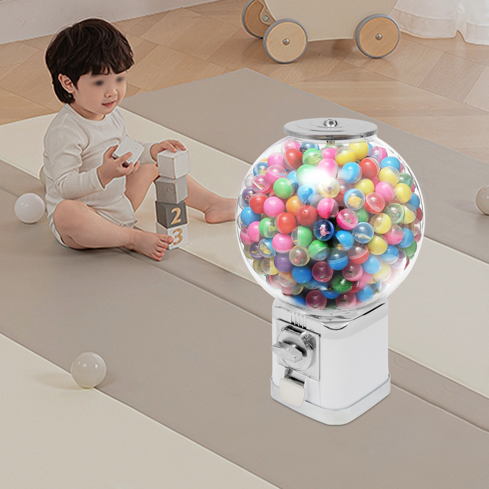 Gumball Dispenser Machine Freestand Bubble Classic Gum Coin Bank Toy Kids W/Keys