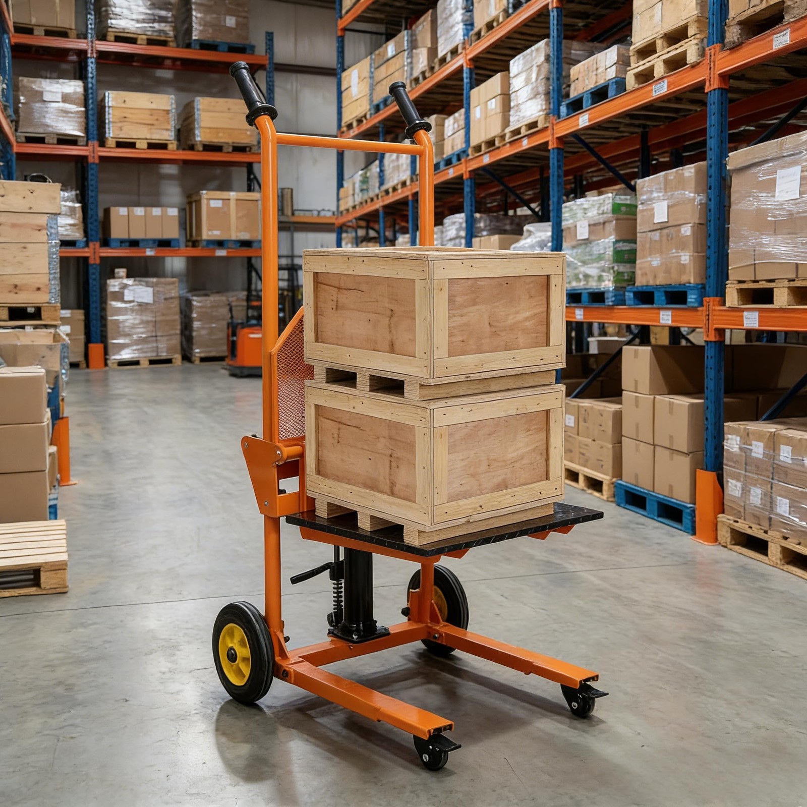 Hydraulic Material Lift 450lbs Winch Stacker Adjustable Pallet Dolly Lift 36in