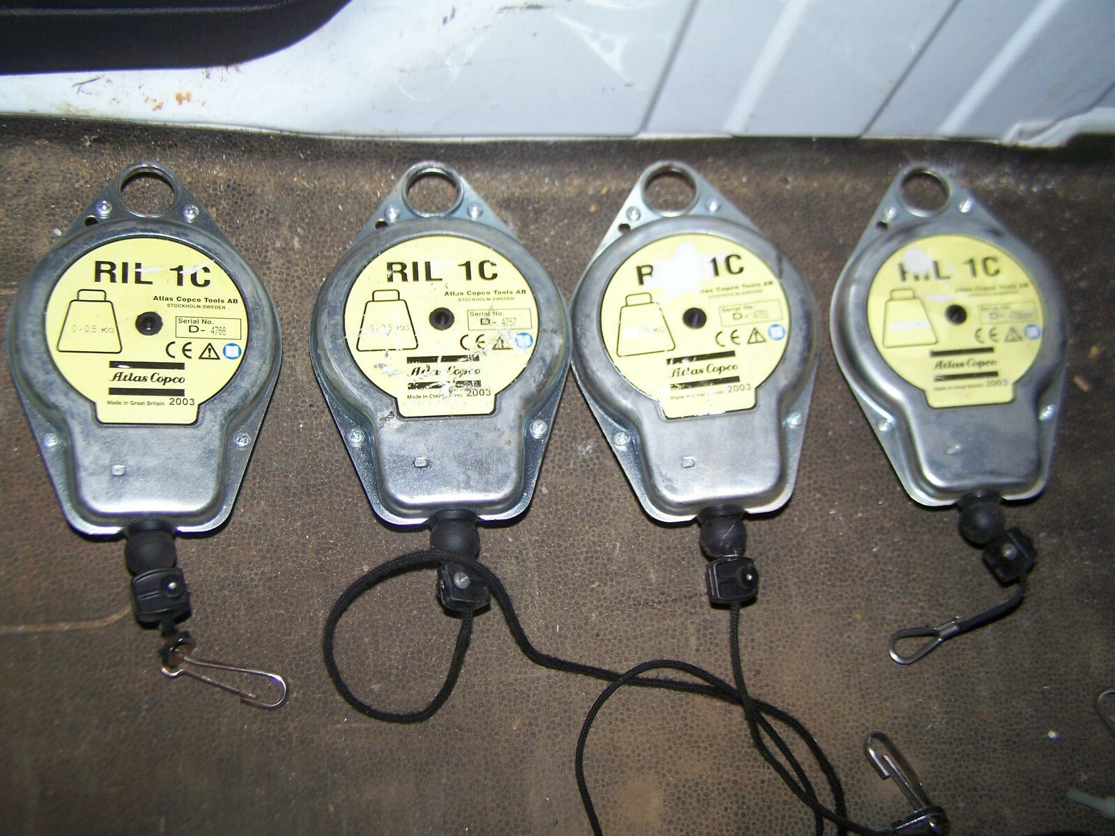 WHOLESALE LIQUIDATION LOT OF (4) ATLAS COPCO RIL1C TOOL BALANCER 0-0.5 KG