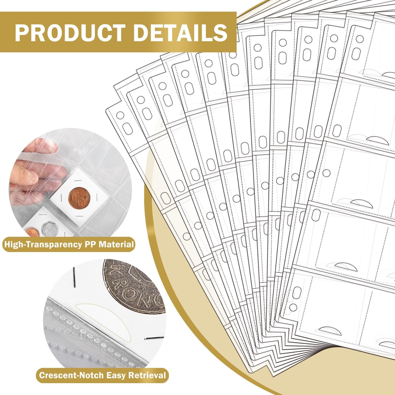 Coin Binder Sheets 30 Sheets 2″ X 2″ Coin Flips – 600 Pockets 7 Holes Coin Pages