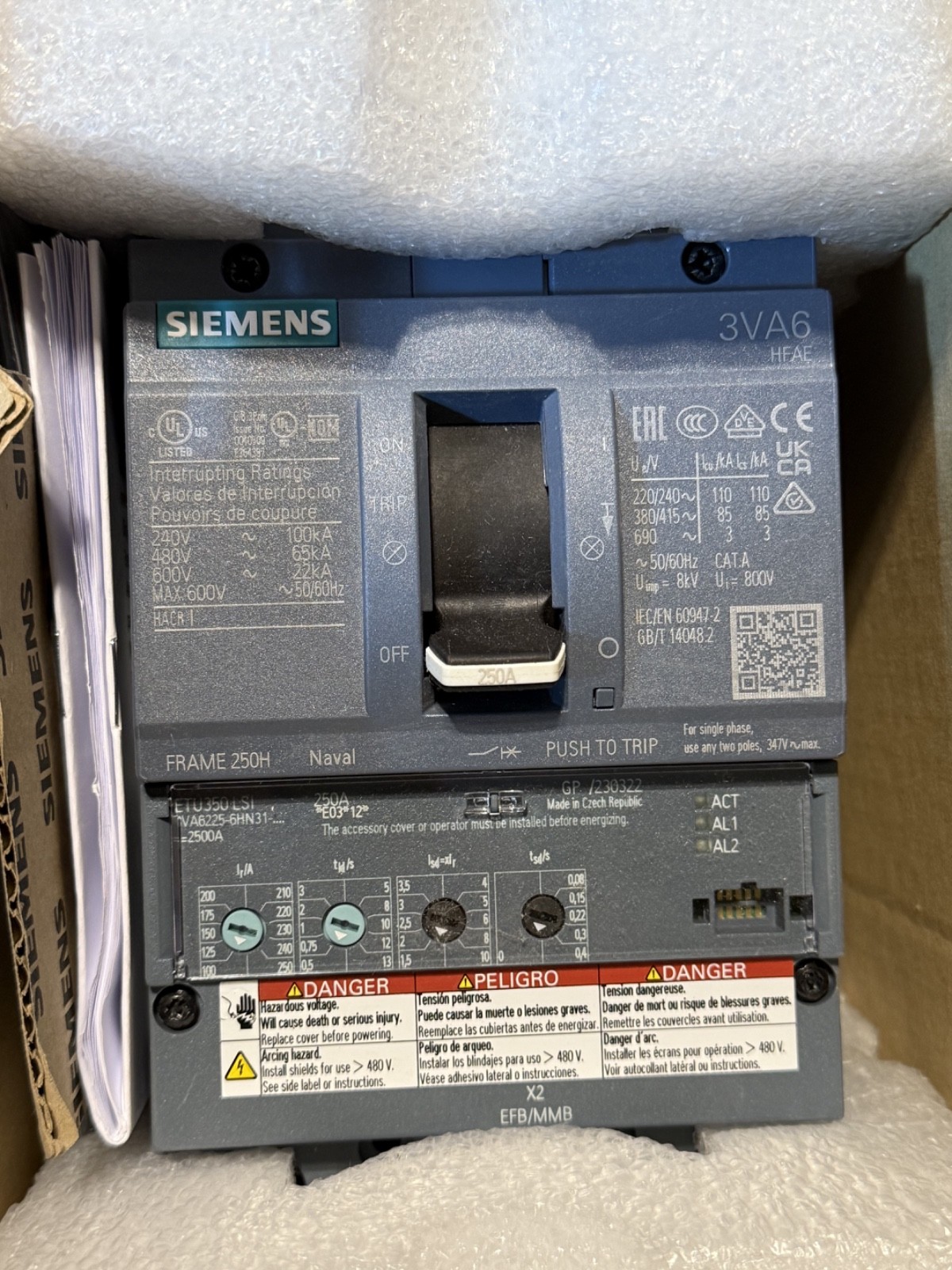 NEW Siemens 3VA6225-6HN31-0AA0 3p 250a 65k – LSI Trip Unit – New Surplus