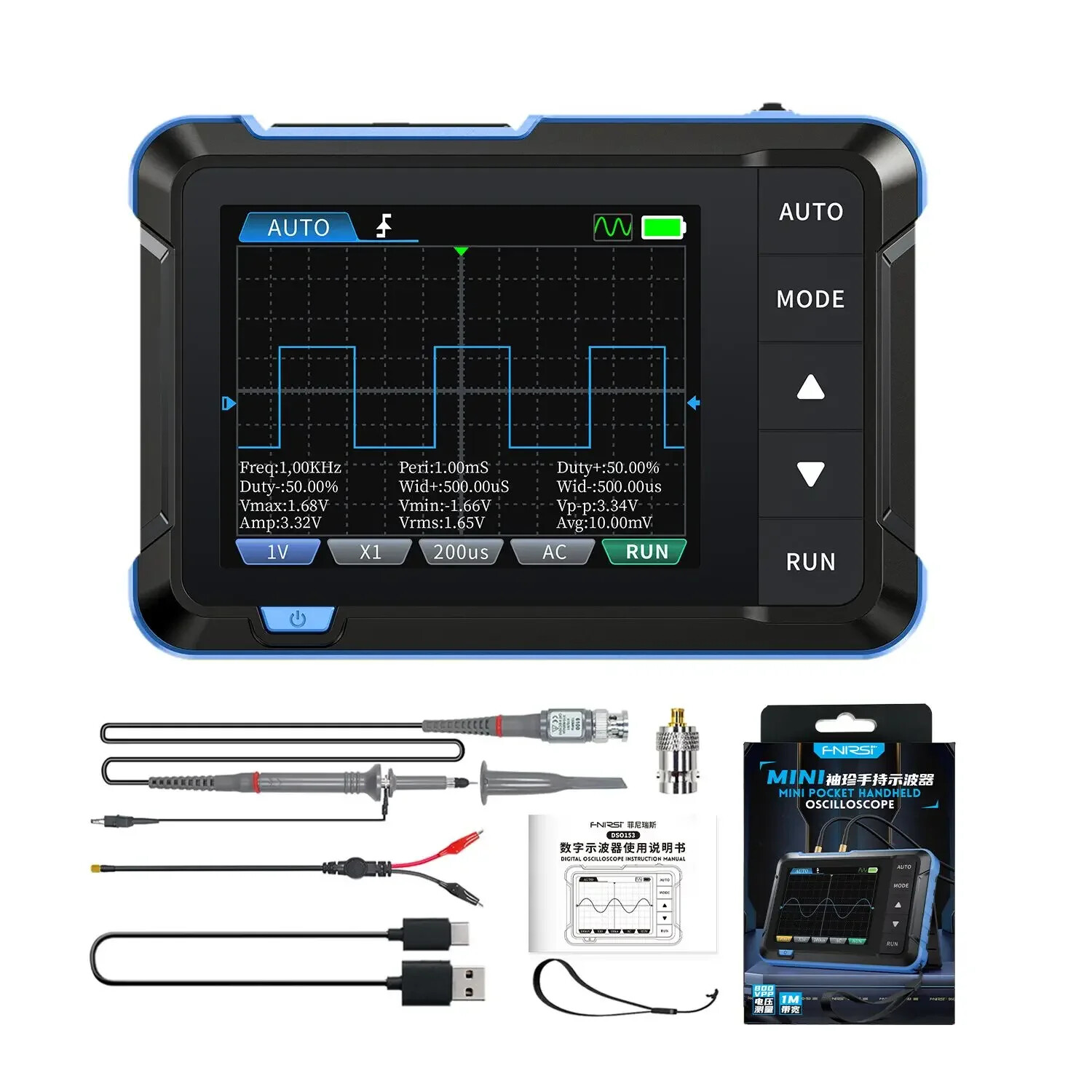 FNIRSI Portable Oscilloscope Signal Generator 2in1 1MHz Bandwidth 5MSa/s DSO153