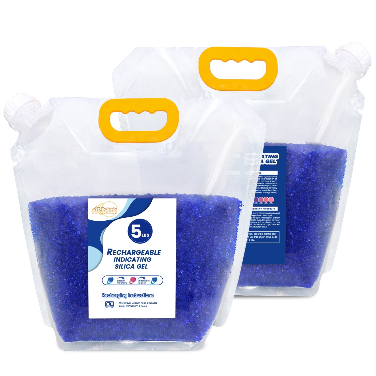 5 LBS Adsorbco Desiccant Beads, Indicating Silica Gel Beads (Blue to Pink)