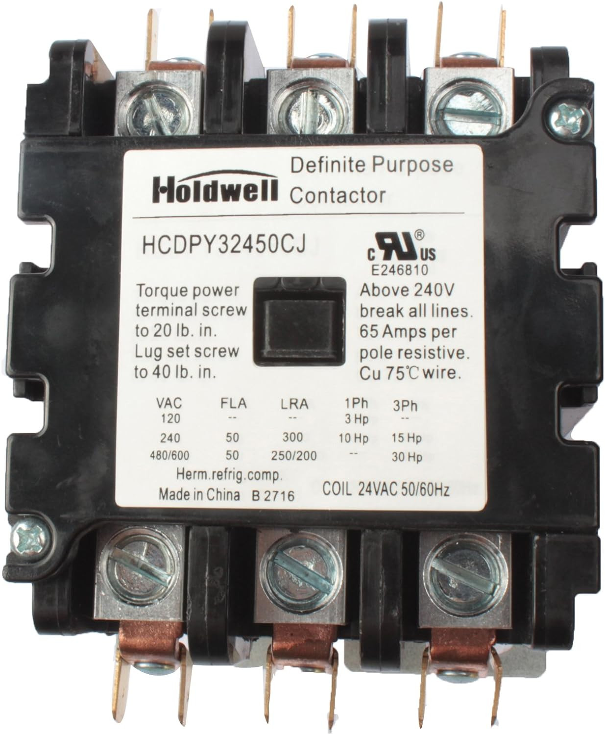 42DF35AJ 3 Pole 50 Amp 24V Coil Definite Purpose Air Conditioner Contactor