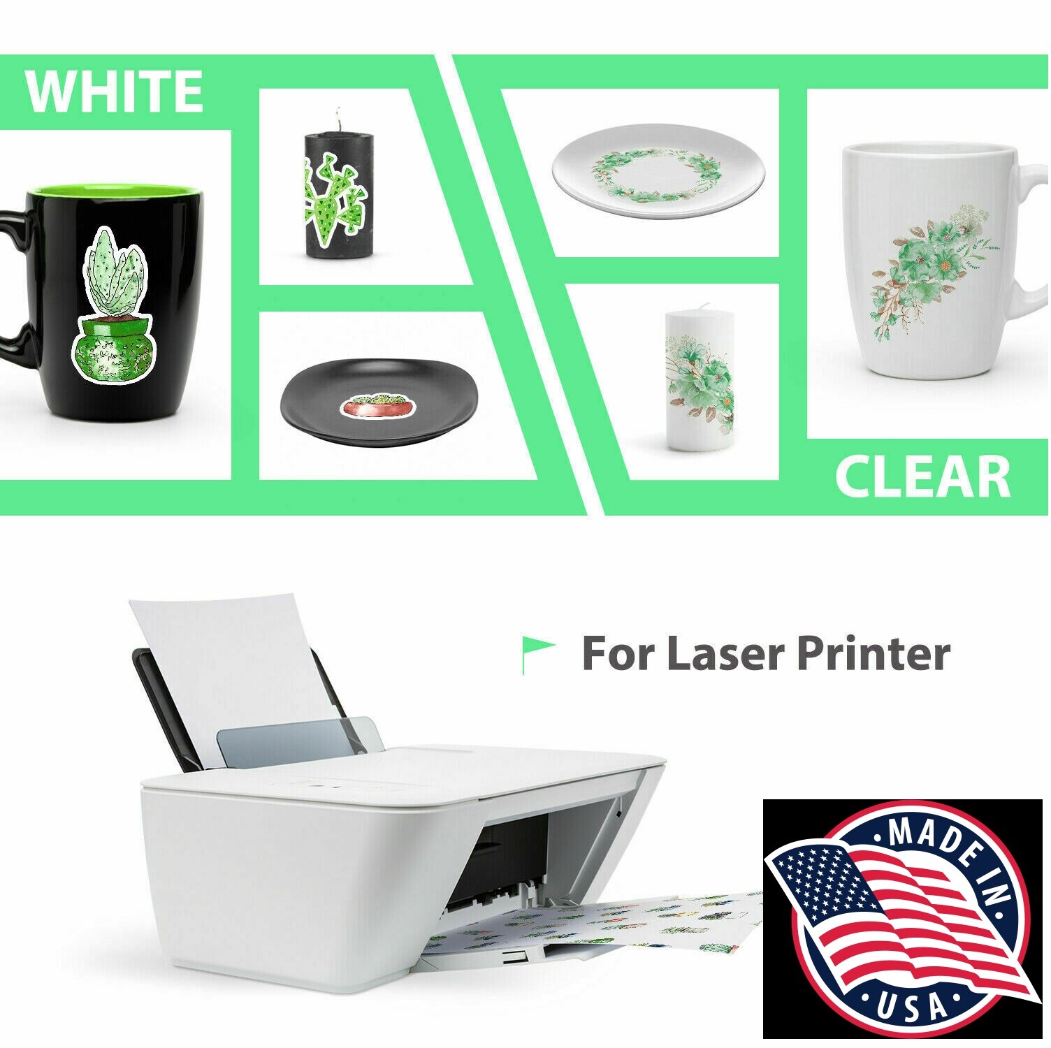 10 sheets LASER waterslide decal paper Clear 8.5″ X 11″ MADE IN USA NOT CHINA #1