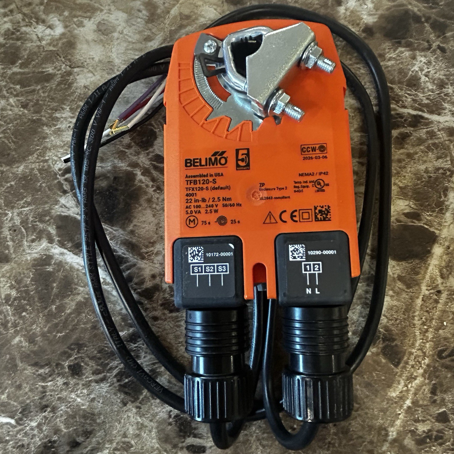 Belimo TFB120-S HVAC Damper Actuator, 120V Corded Electric, 22 in-lb