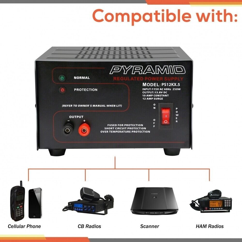 PYRAMID 13.8V AC/DC Regulated 10Amp Power Supply PS12KX