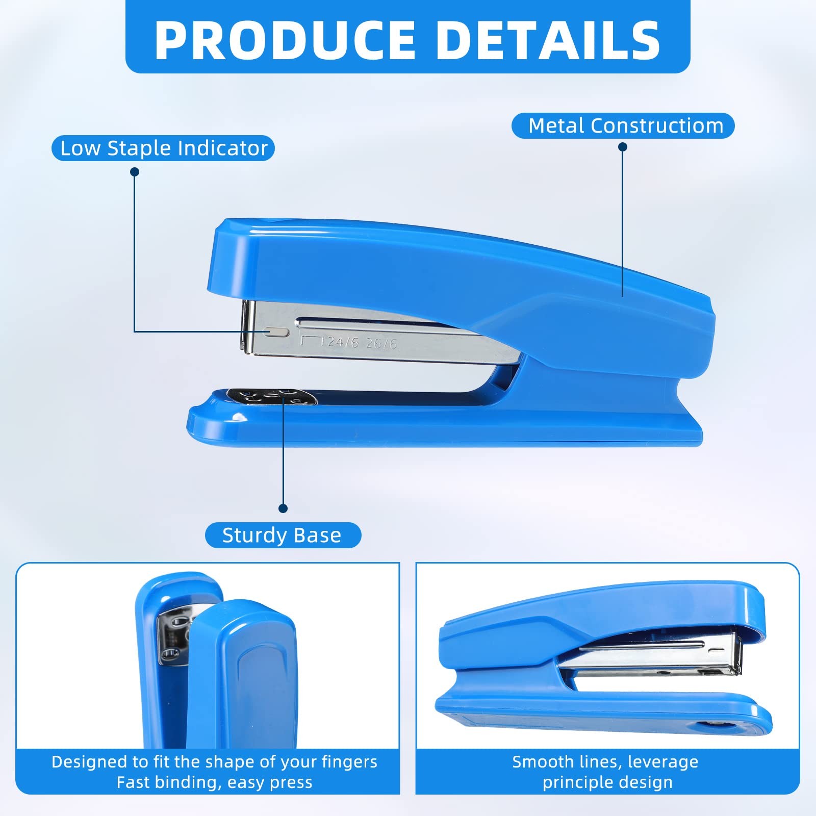 Desktop Stapler School College Office Supplies Portable Black, Blue, Gray