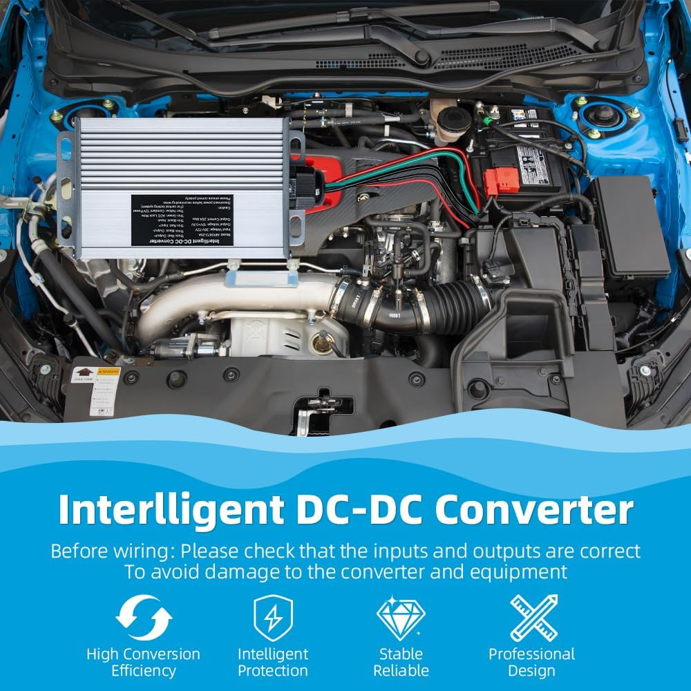 DC-DC Voltage Reducer 72V/60V/56V/48V/36V to 12V 25A 300W Converter for Golf Car
