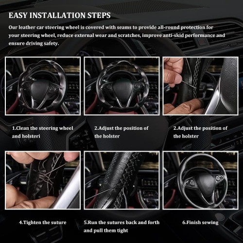 Steering Wheel Cover Lace Up, Stitch On Wrap, Breathabl Color: Full hole-Black