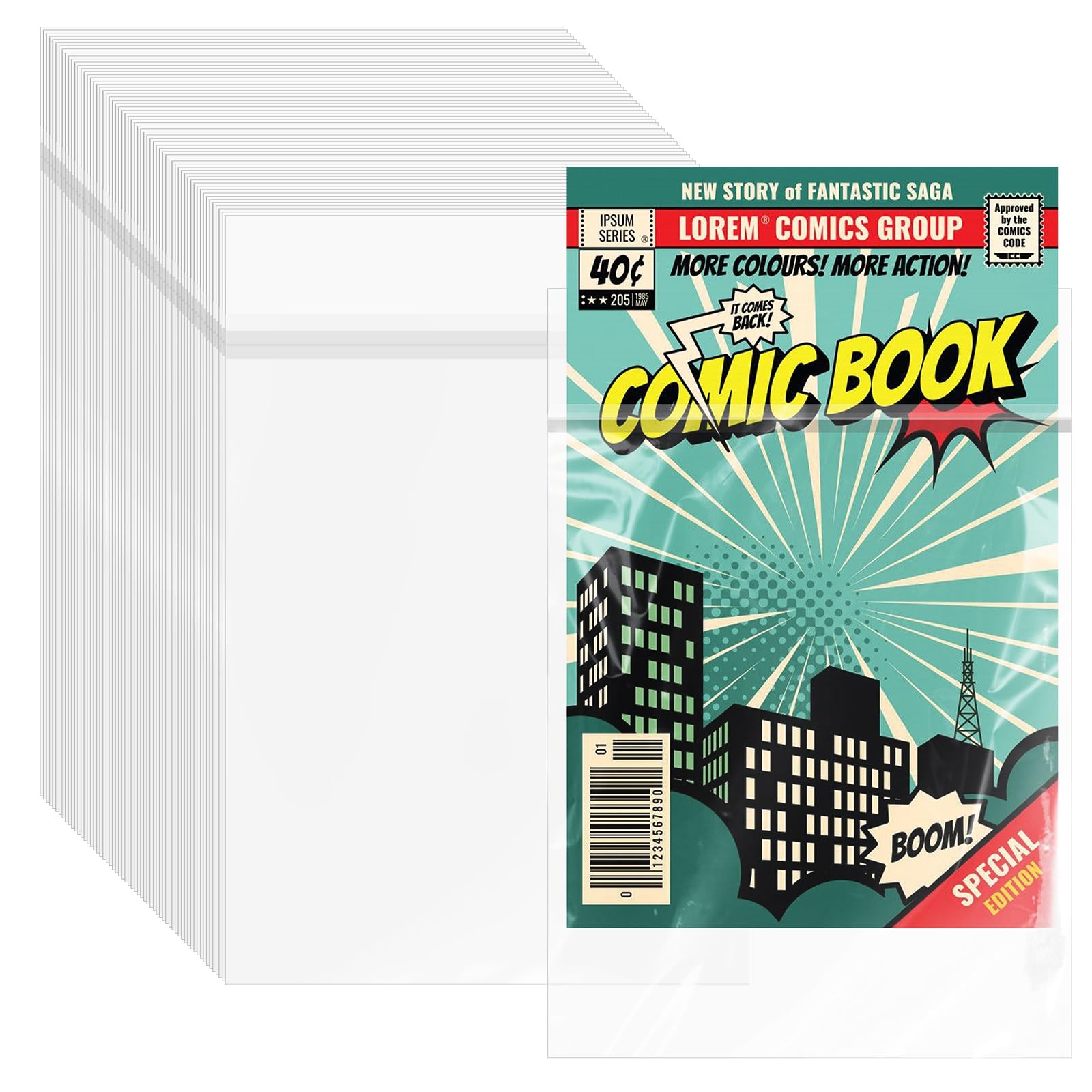 VOKOY 100 Pack Resealable Current Size Comic Book Bags, Crystal Clear Self Se…
