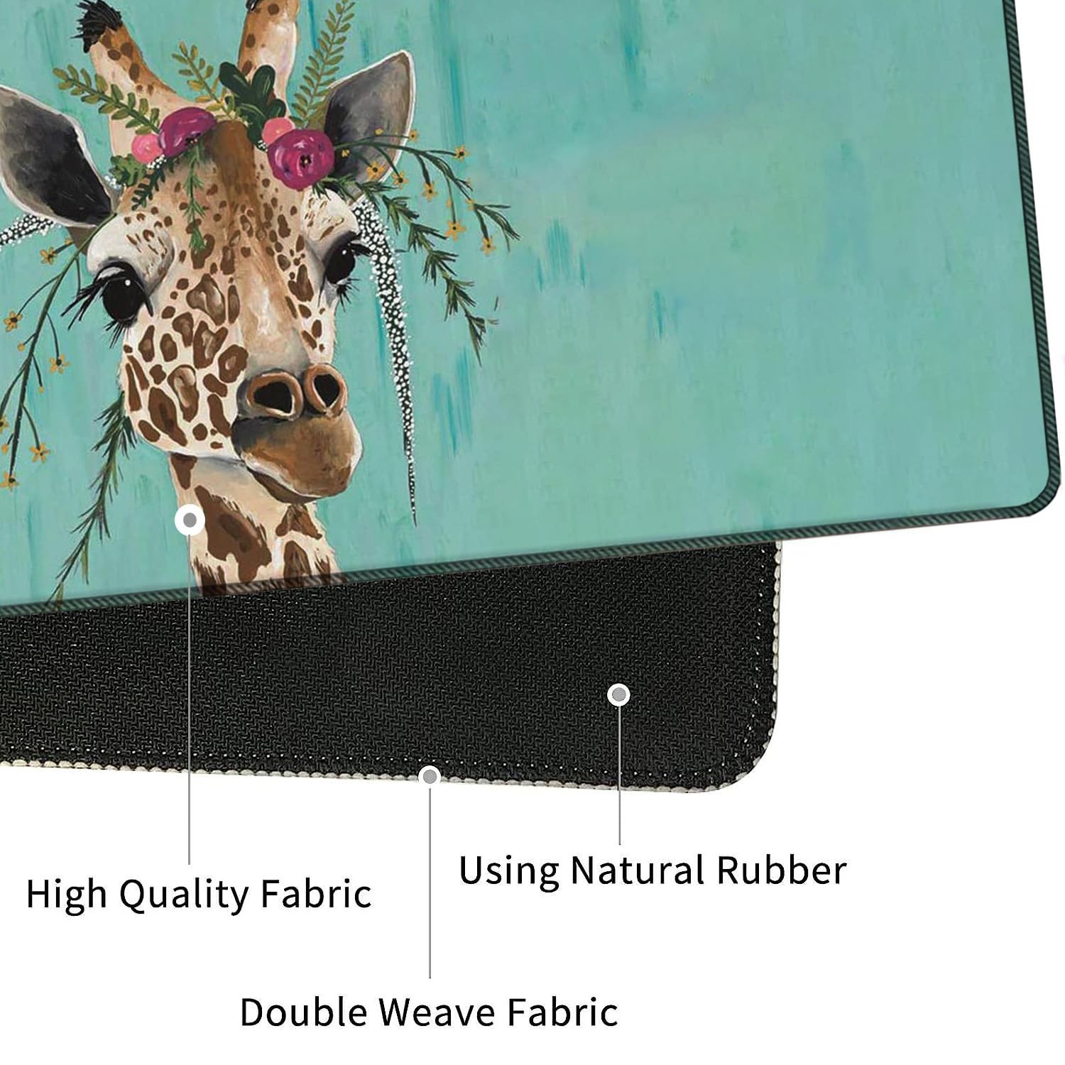 4 in 1 Mouse Pad Combo, Large Gaming Large, Giraffe With Floral Headgear