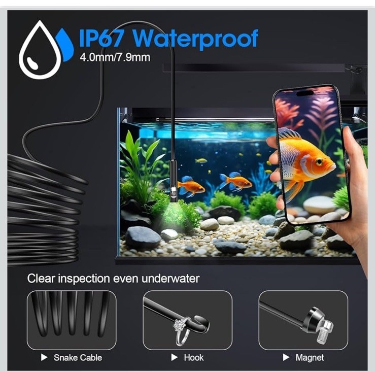 Endoscope & Light, 1920P HD Borescope with 8 Adjustable LED Lights, 16.4FT…