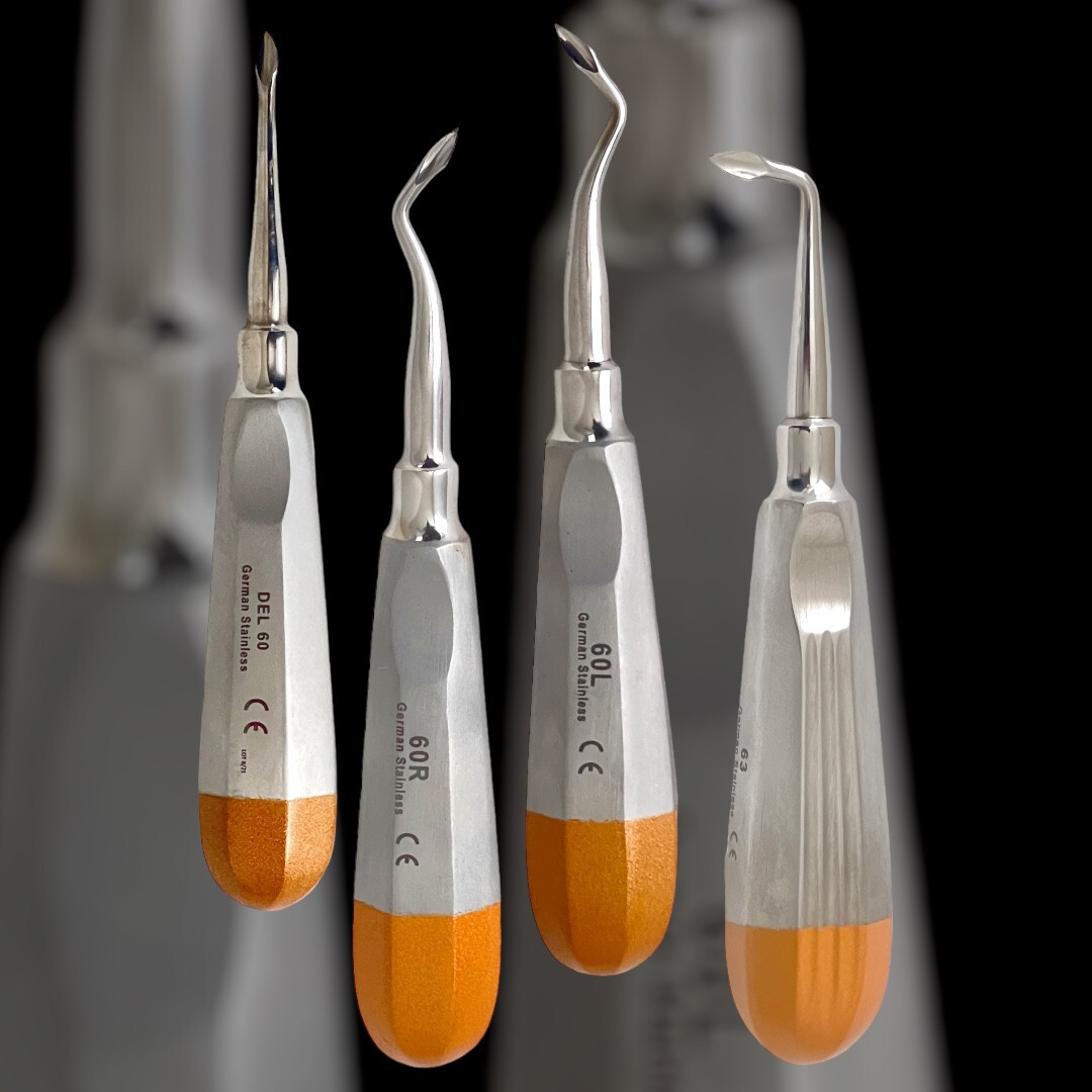 4pc Set Bernard Dental Elevator Luxating Spade Shaped Tip Concave Handle-ArTLaB