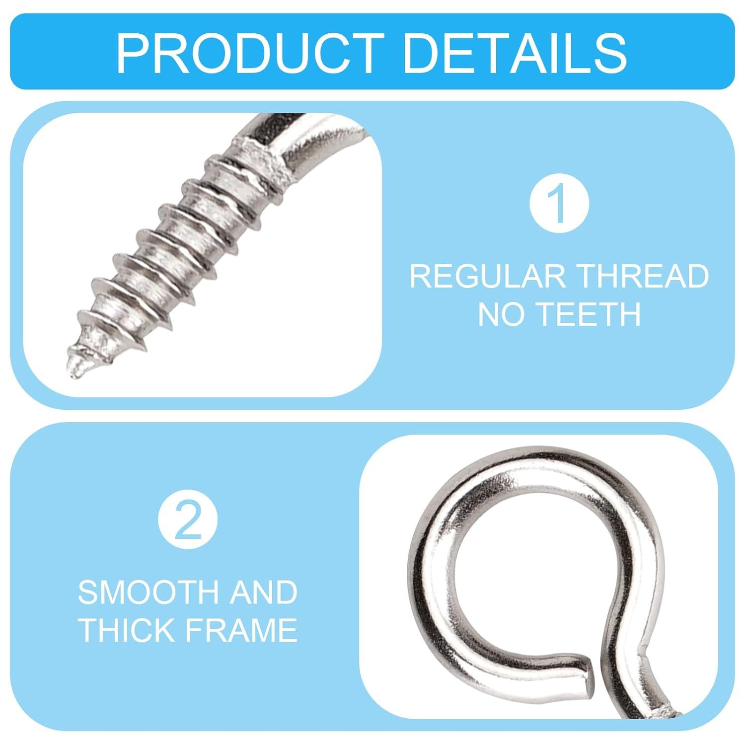 Eye Screws, 50Pcs 1 Inches 304 Heavy Duty Stainless Steel Screw Hooks, Self Tapp