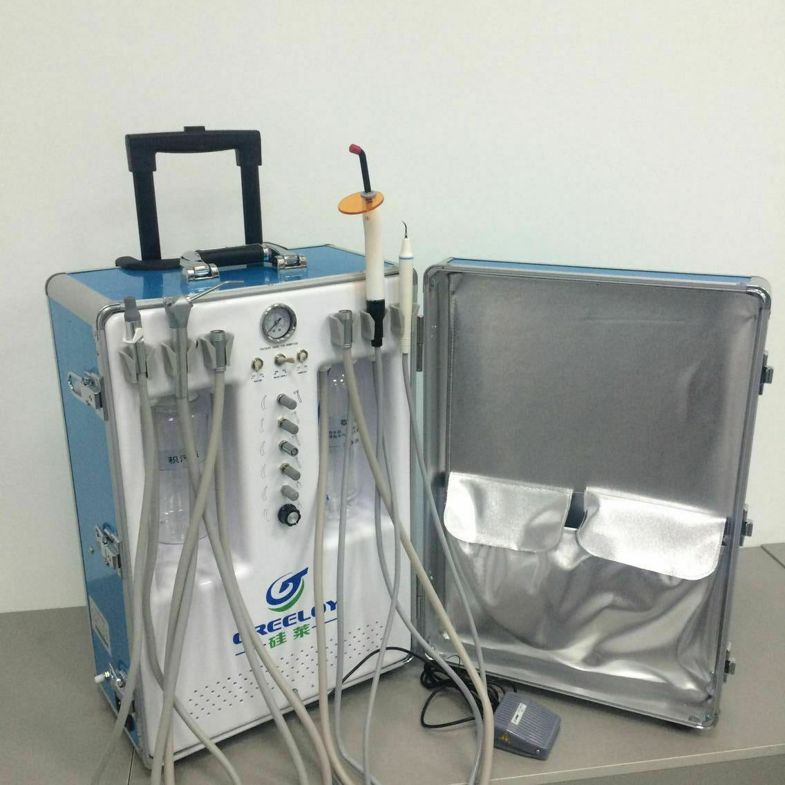 Greeloy Portable Dental Unit w/ Air Compressor Curing Light Scaler 2H Handpieces