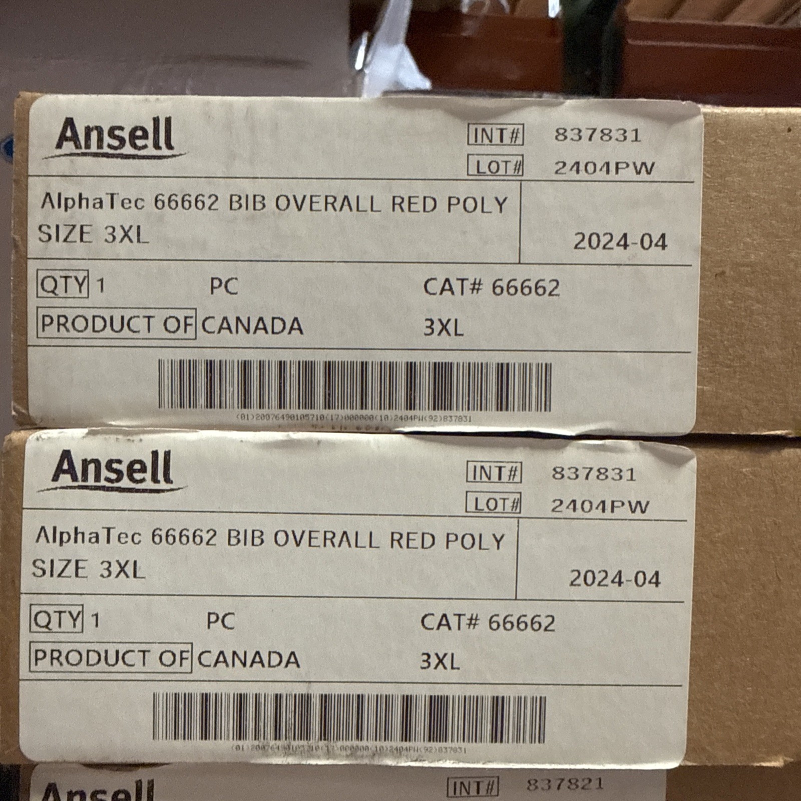 Ansell 66-660 Lab Jacket, Polyester, Zipper, Red, 3Xl