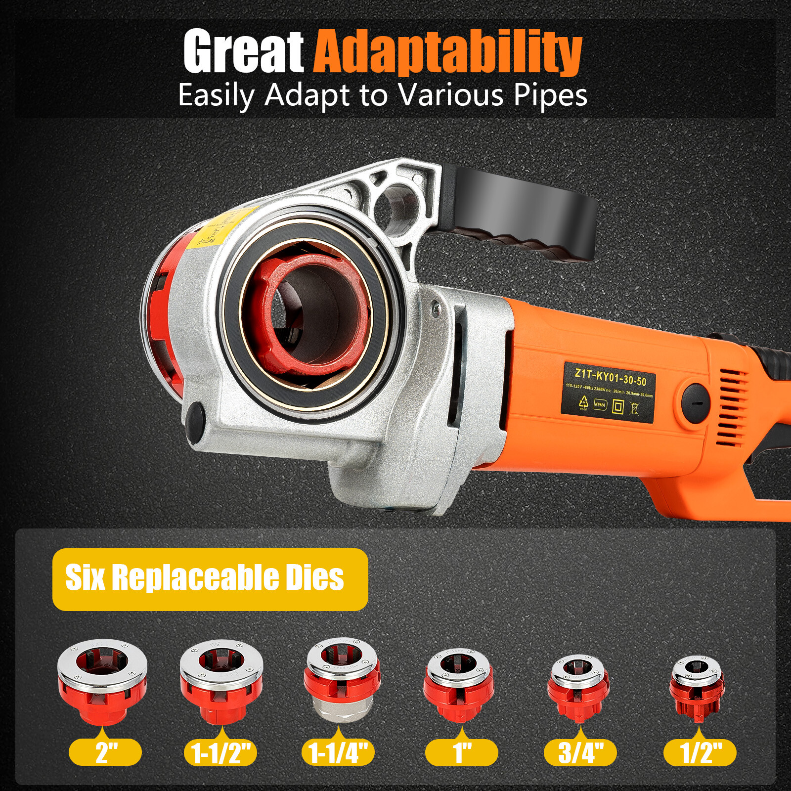 2300W Electric Threading Machine with 6 Dies, Portable Pipe Threading Tool Set