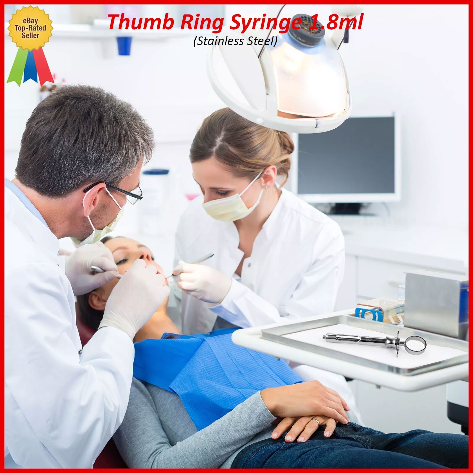 Dental Syringe 1.8ml Manual Aspirating Anesthetic Injecting W/ Extra EUR Thread