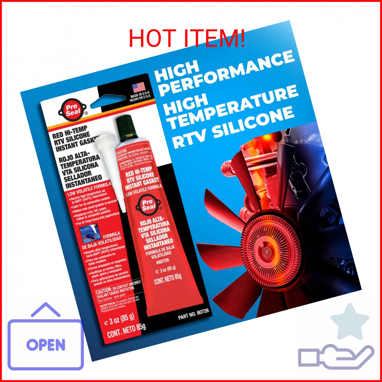 RTV Silicone Sealant, 3 oz Tube, Red (80726)