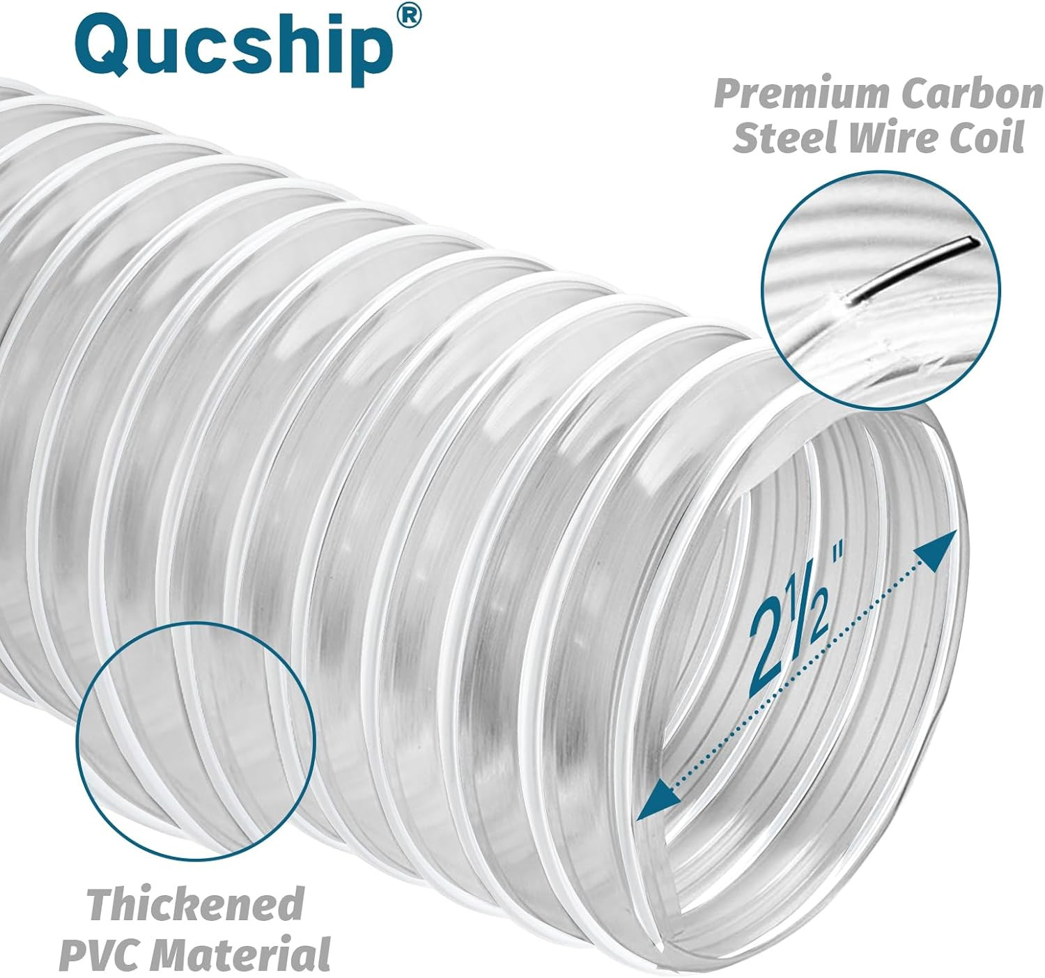 Puncture-Resistant PVC Dust Collection Hose 2.5″ x 20′ with Steel Wire Coil