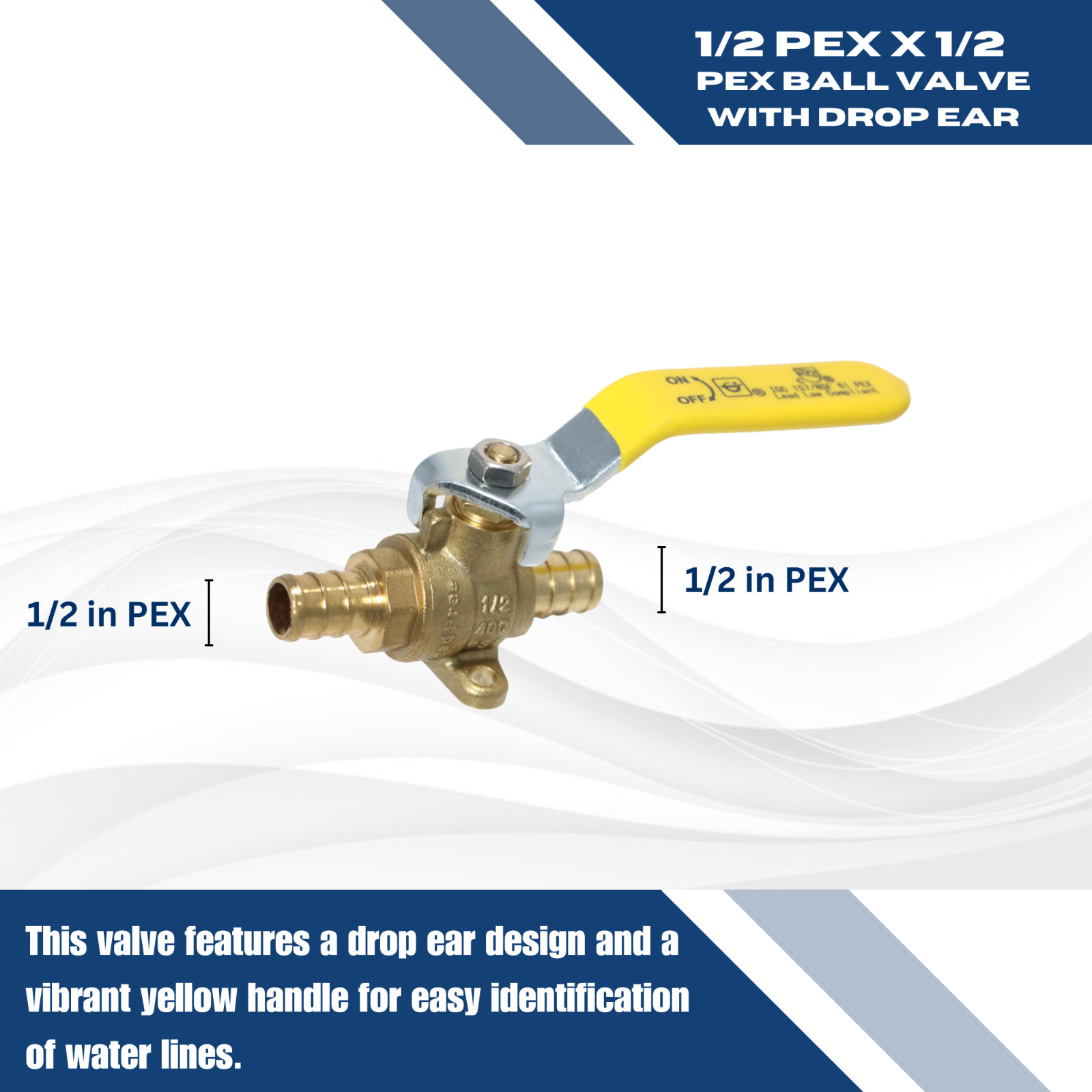 1 Pc. 1/2″ Pex Ball Valve with Drop Ear, Lead Free Brass, Full Port, 24-3-3=1