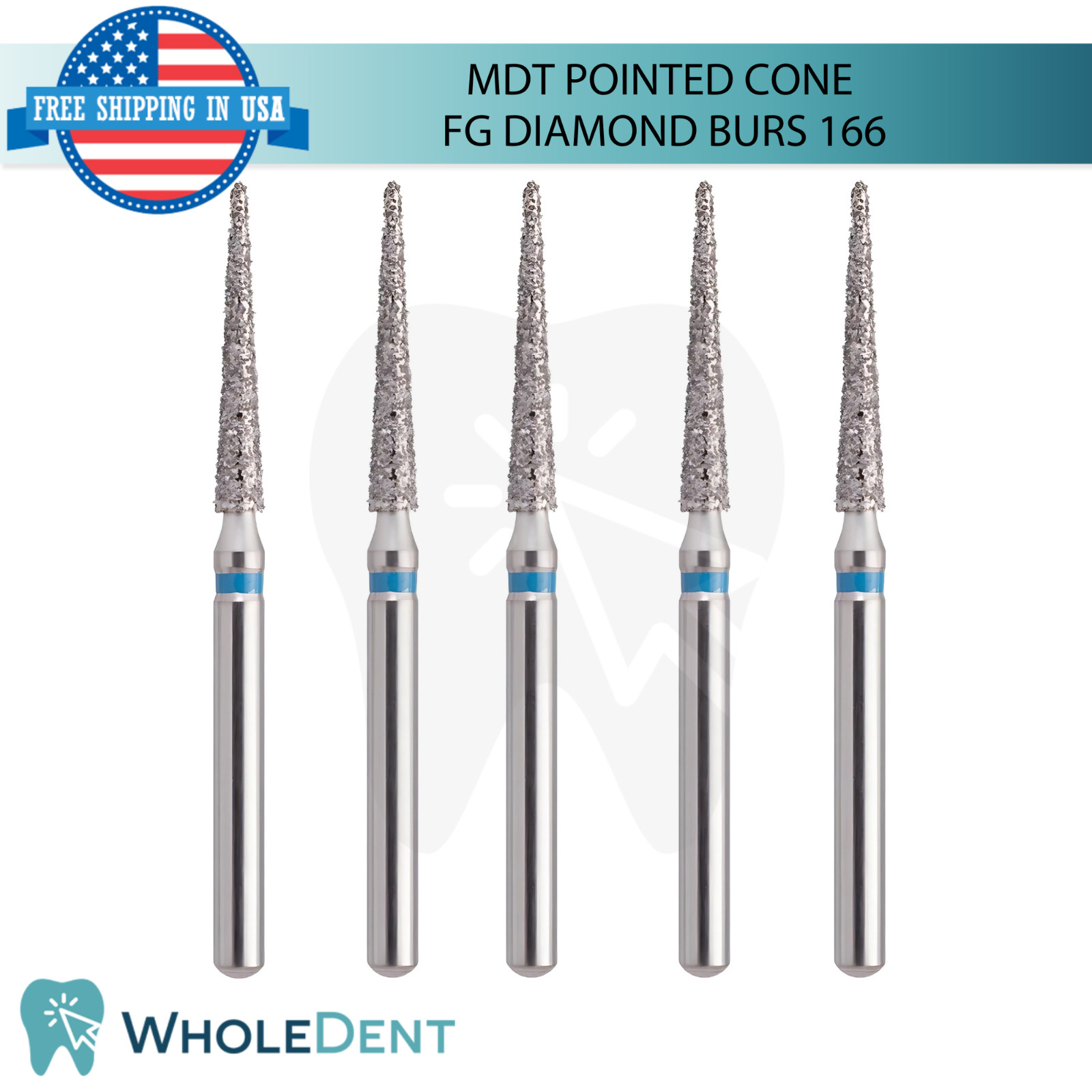 Dental MDT Pointed Cone 166 FG Diamond Burs Elongated L24.0mm Precise Finishing