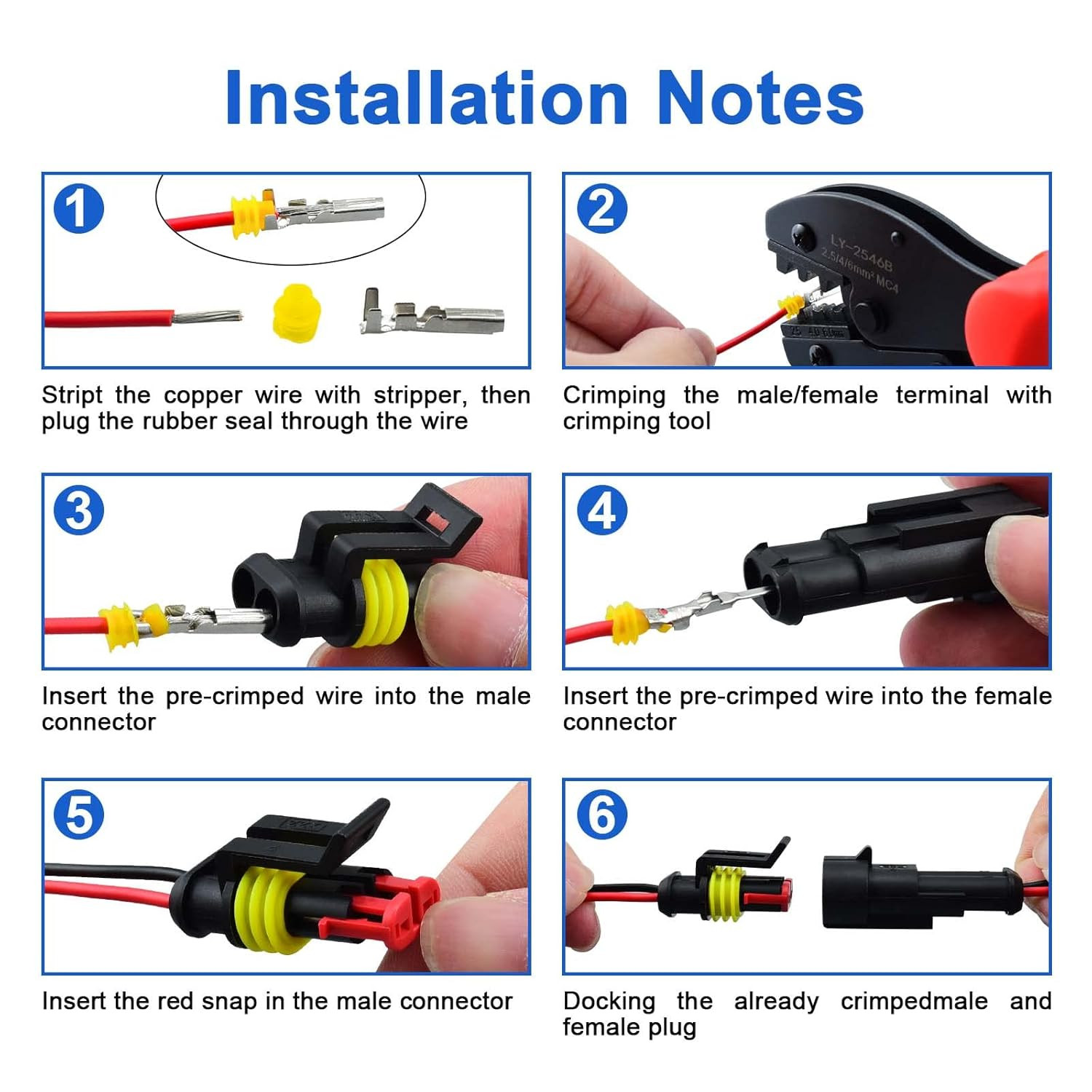 2Pin Way Car Waterproof Male Female Electrical Connector Plug Wire Kit Set Lot