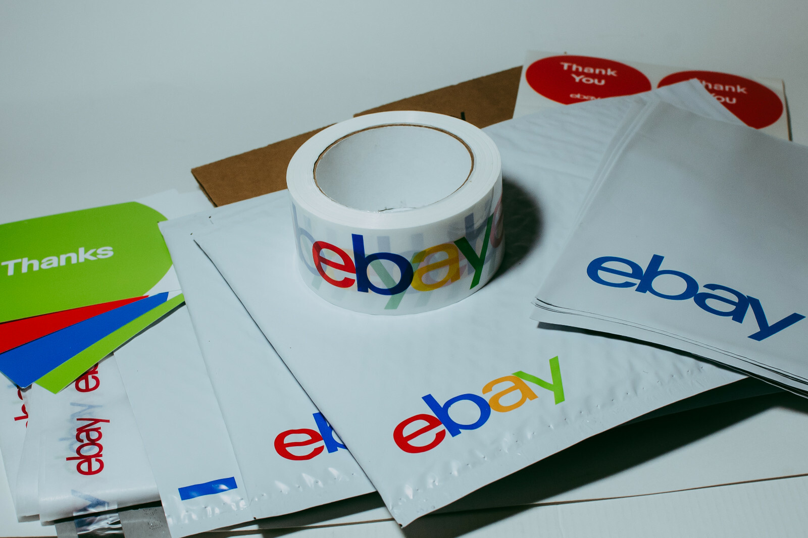 39 Ebay Branded Shipping Supplies STARTER KIT Box Envelopes Tape Tissue Postcard