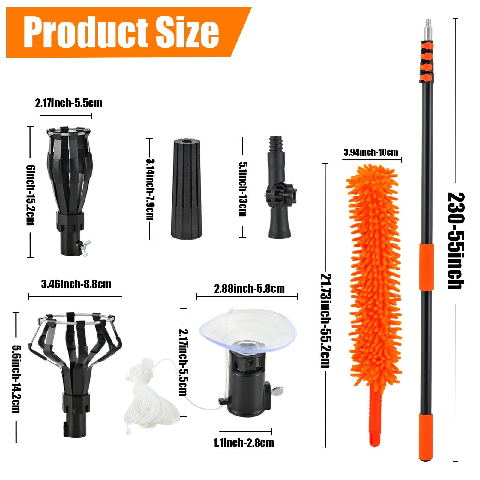 26FT Light Bulb Changer for High Ceilings, Telescoping Pole with 2 Orange