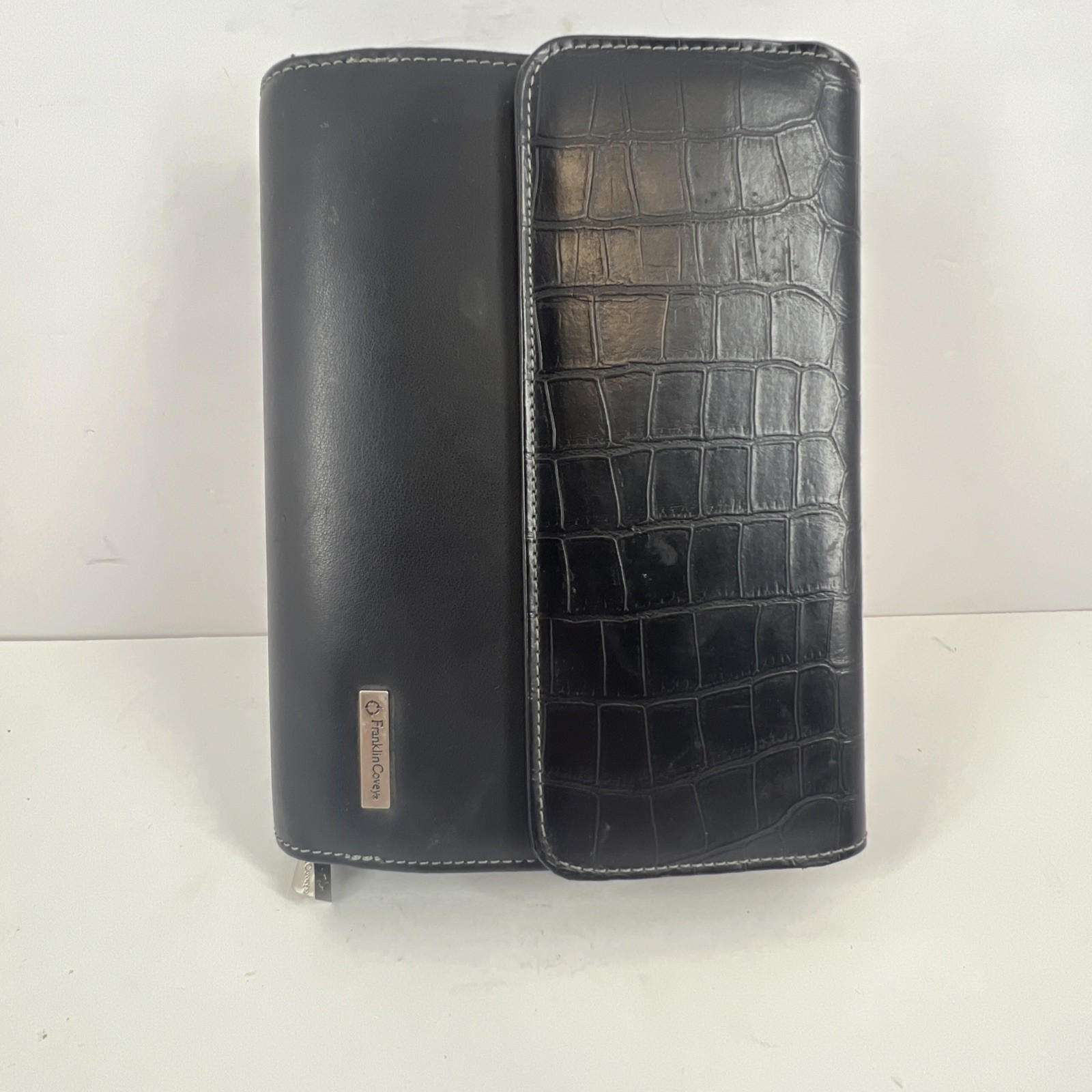 Franklin Covey Leather 6 Ringed Binder W/ Inserts Textured Pocket Compact Black
