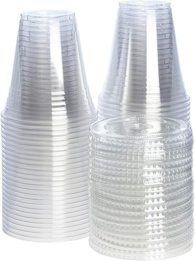 Clear Plastic Cups with Flat Lids [12 oz – 50 Count] – Disposable Iced Coffee