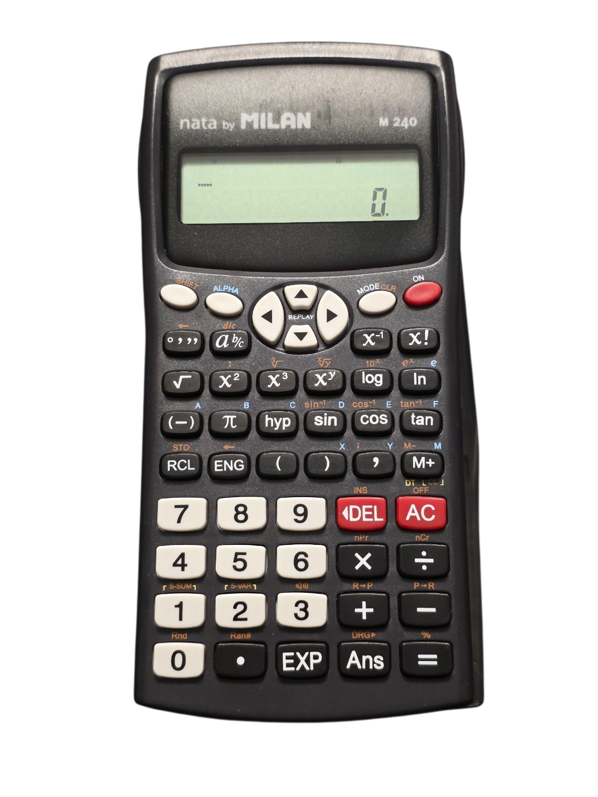 Nata By MILAN Scientifica M240 Black Calculator 2 Lines 1918 Spain W/ Grey Cover