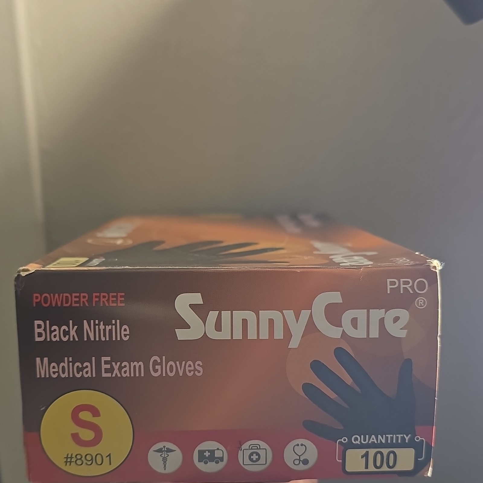 SunnyCare 8901 Black Nitrile Exam Gloves Small Powder-Free Box of 100