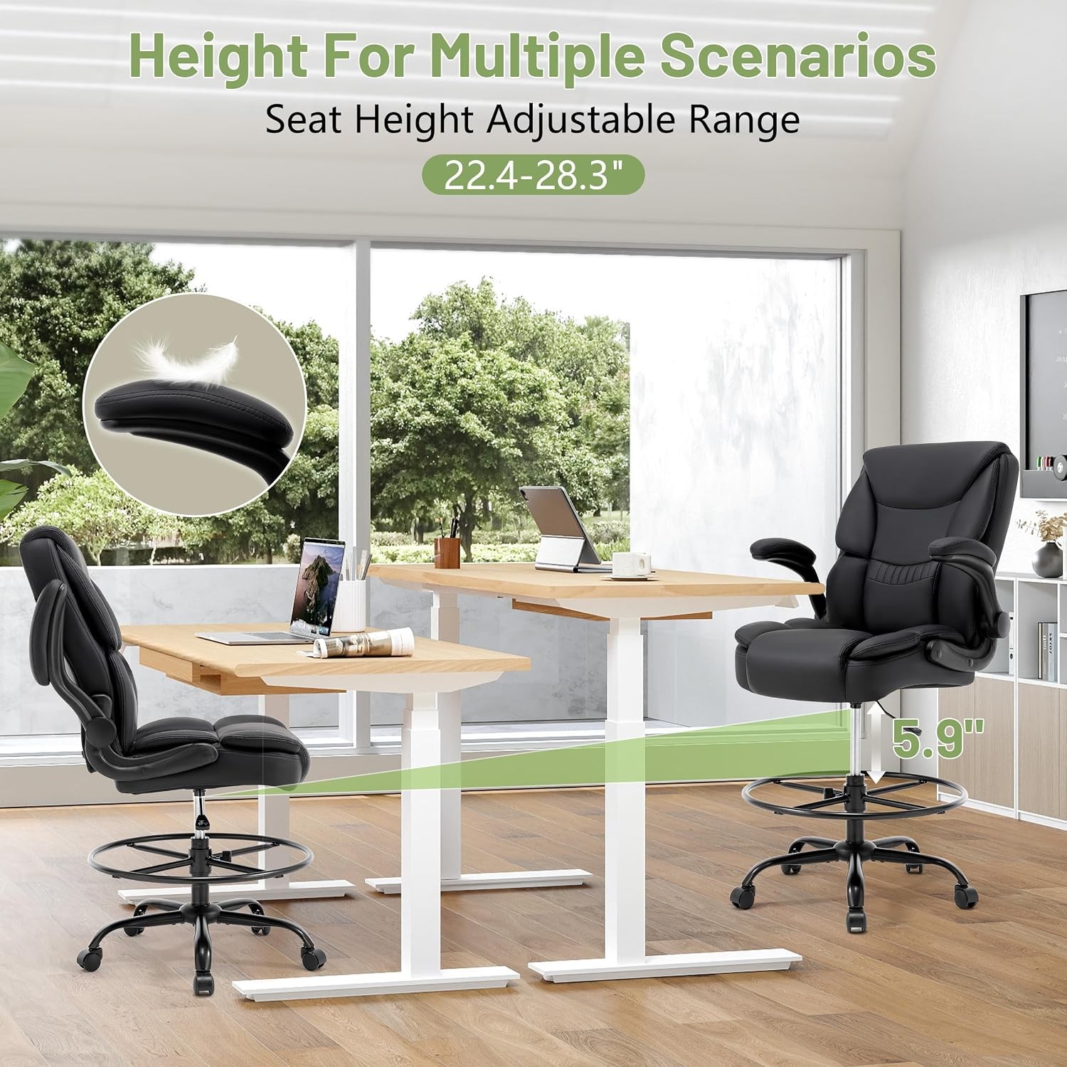 500LBS Drafting Chair High Back Safer Standing Desk Chair Executive Tall Office
