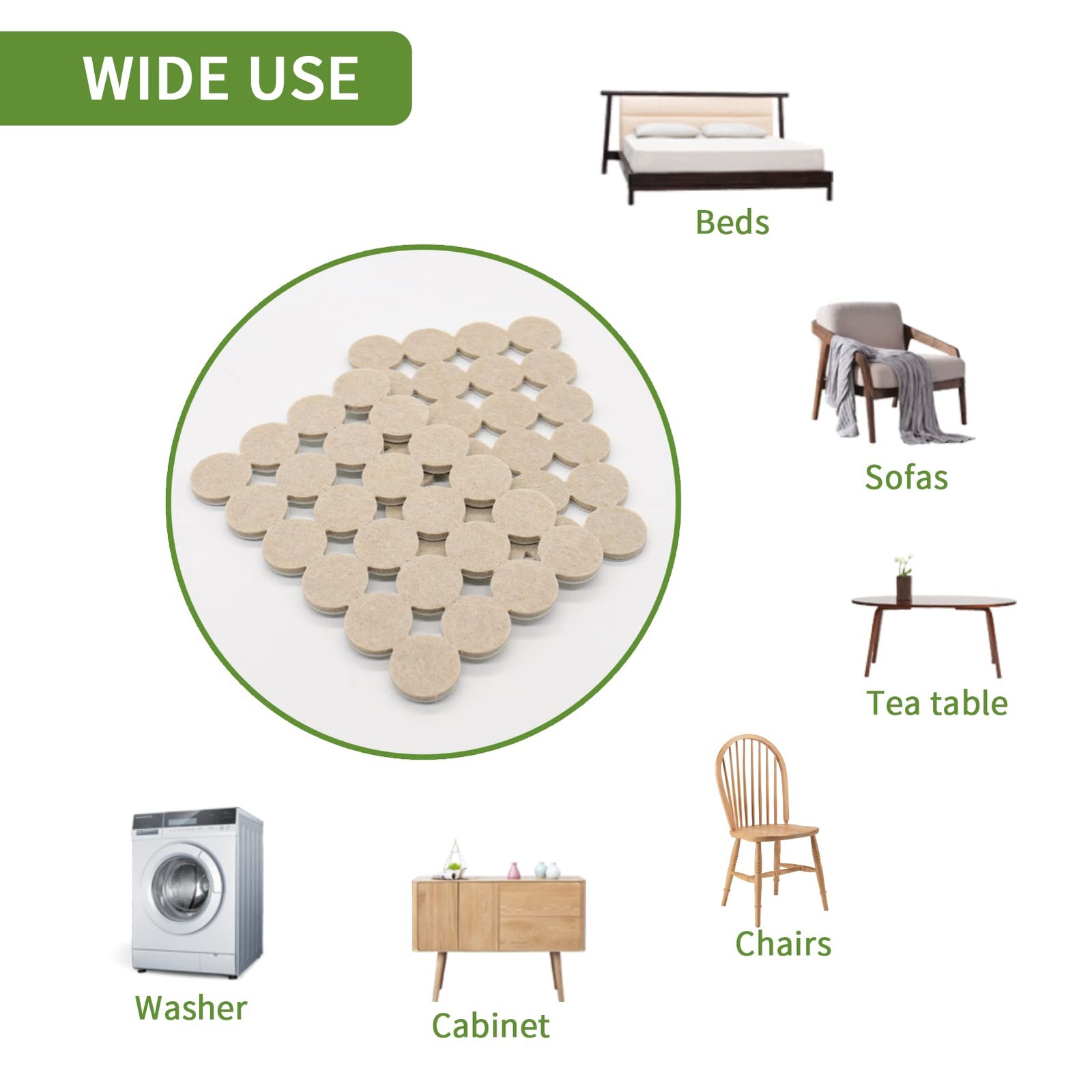 COVERCORNER Felt Furniture Pads for Hardwood 48PCS 1 inch Round Beige, Beige