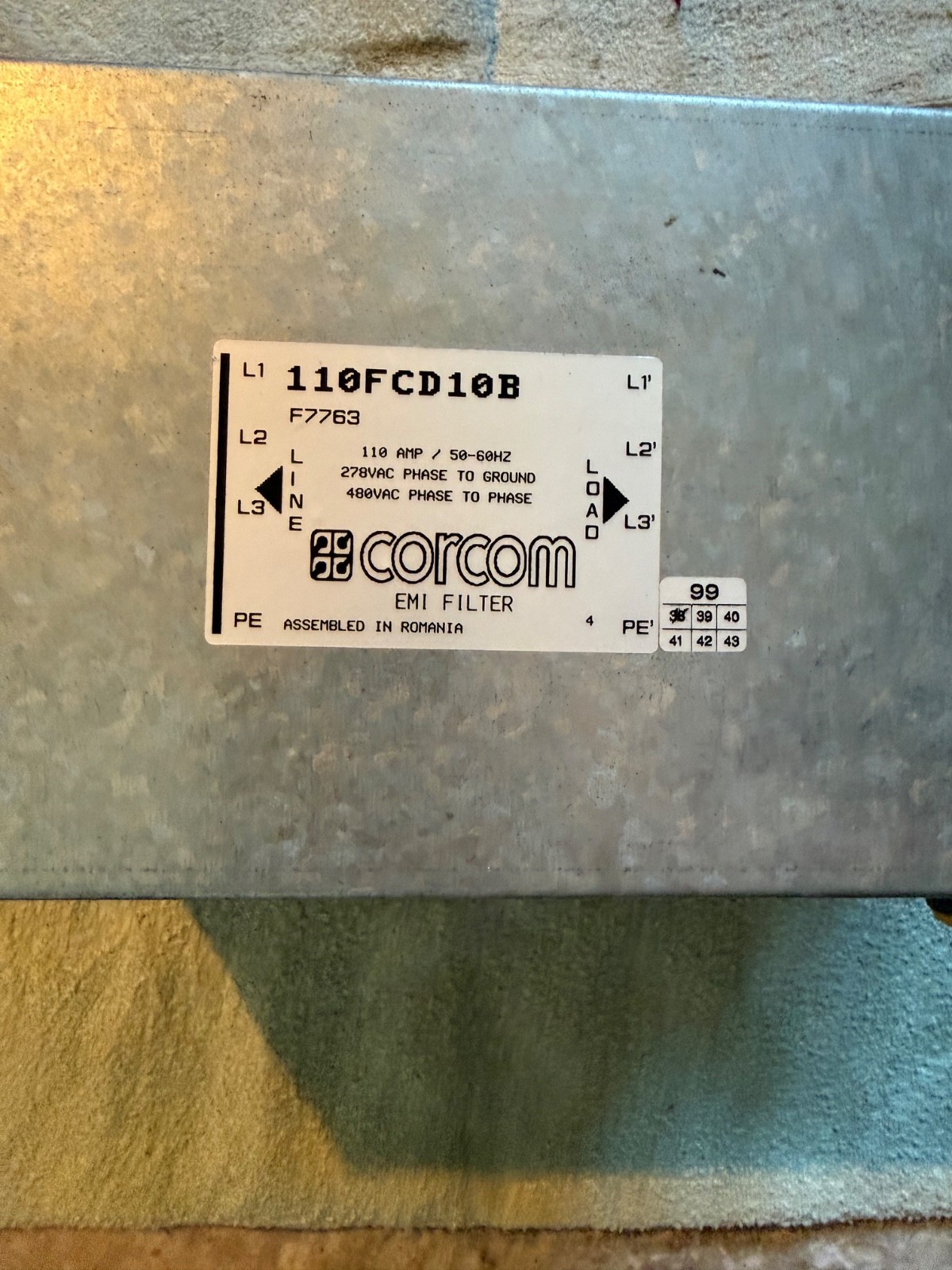 Corcom 110FCD10B EMI Filter Module F7763 | 10A | 3-Phase | Excellent Condition