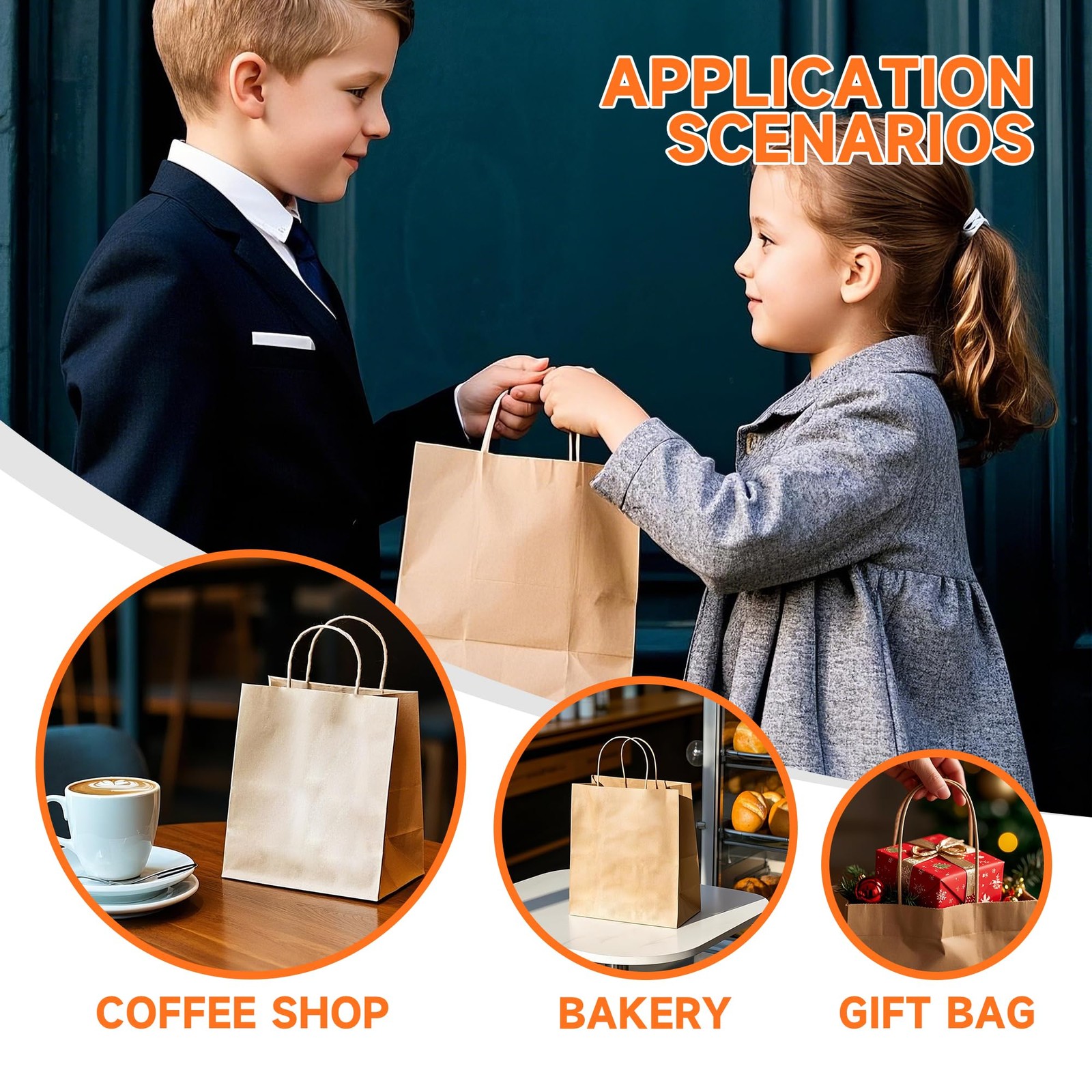 METAPRINT Brown Paper Gift Bags with Handles in 1 count (Pack of 100),