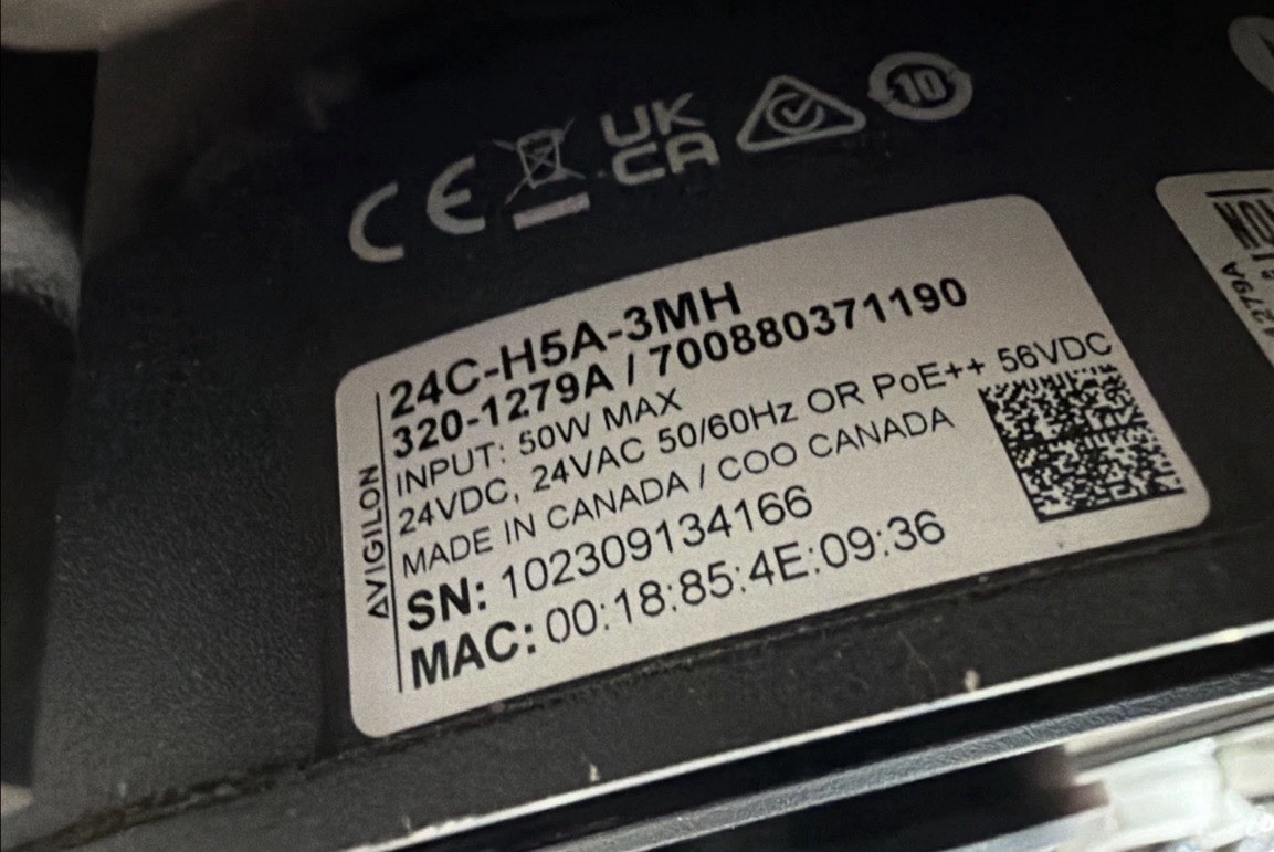 AVIGILON 24C-H5A-3MH 320-1279A 8mp 3 Security Camera Multisensor IP microSD