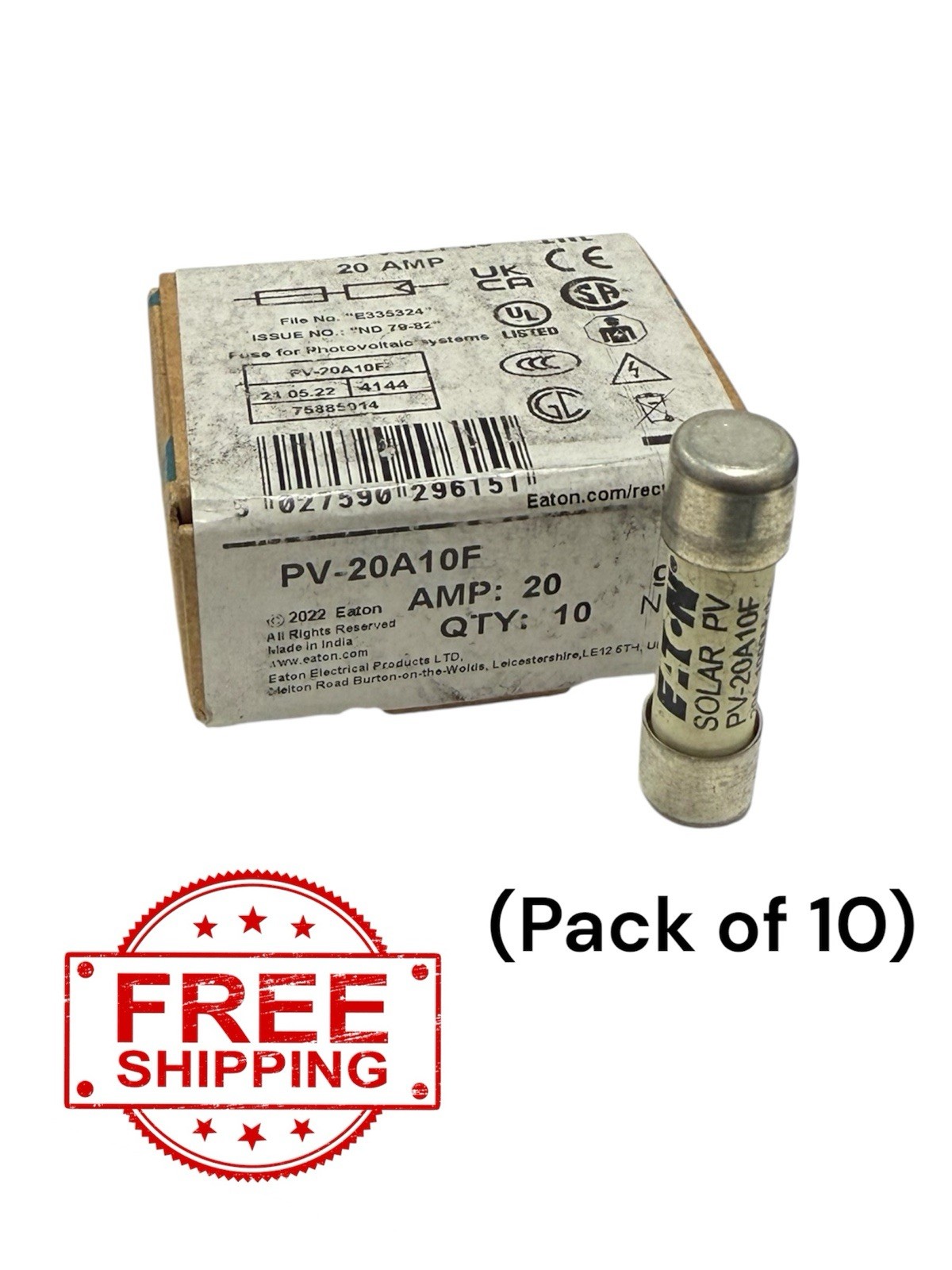10X Eaton Bussmann PV-20A10F 20 AMP Solar Fuse Box Of 10 NEW Free Shipping