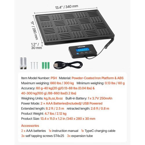 Digital Postal Scale, 0.7 oz/3.5 oz Dual Accuracy, 660 lbs Commercial Weight Sca