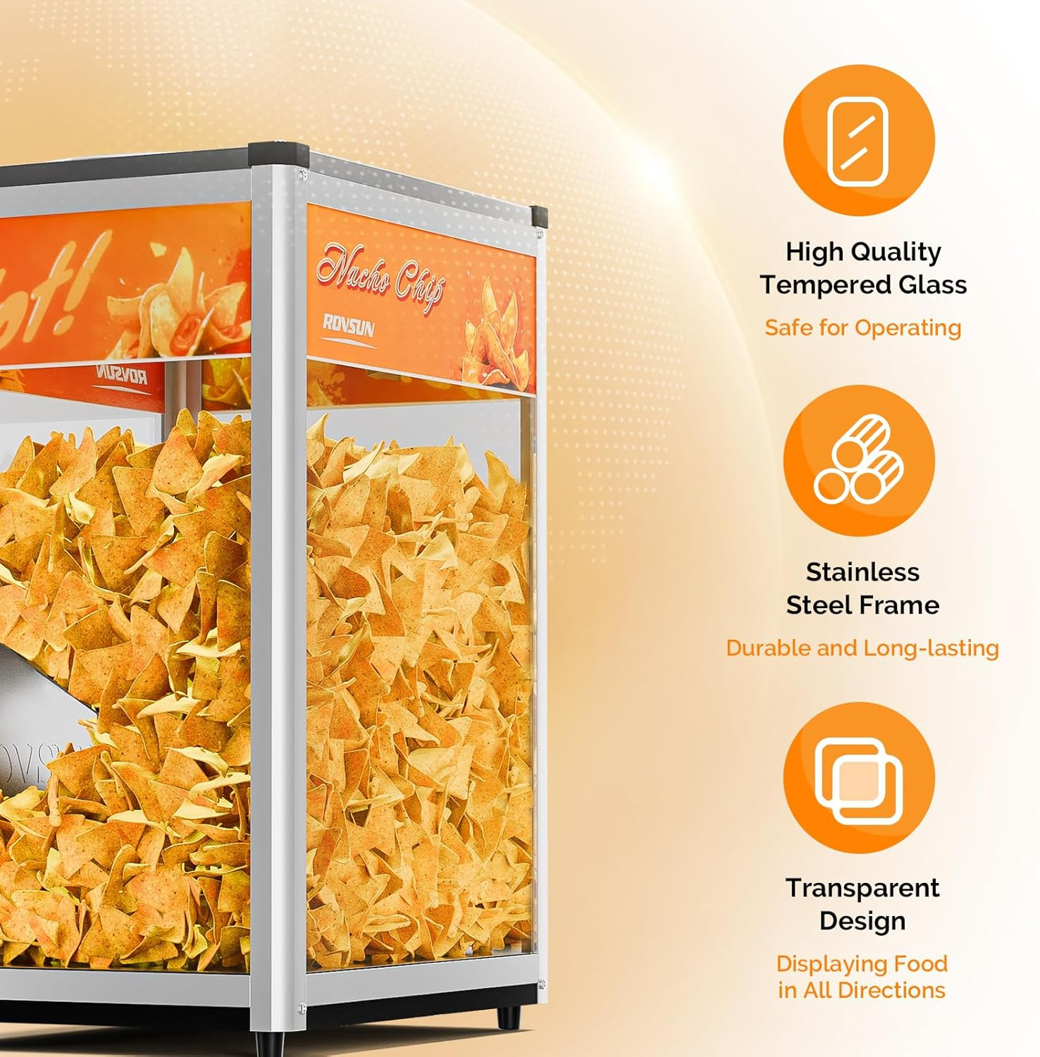 ROVSUN Nacho Chip Warmer, Nacho Machine Countertop Food Warmer Display Case with