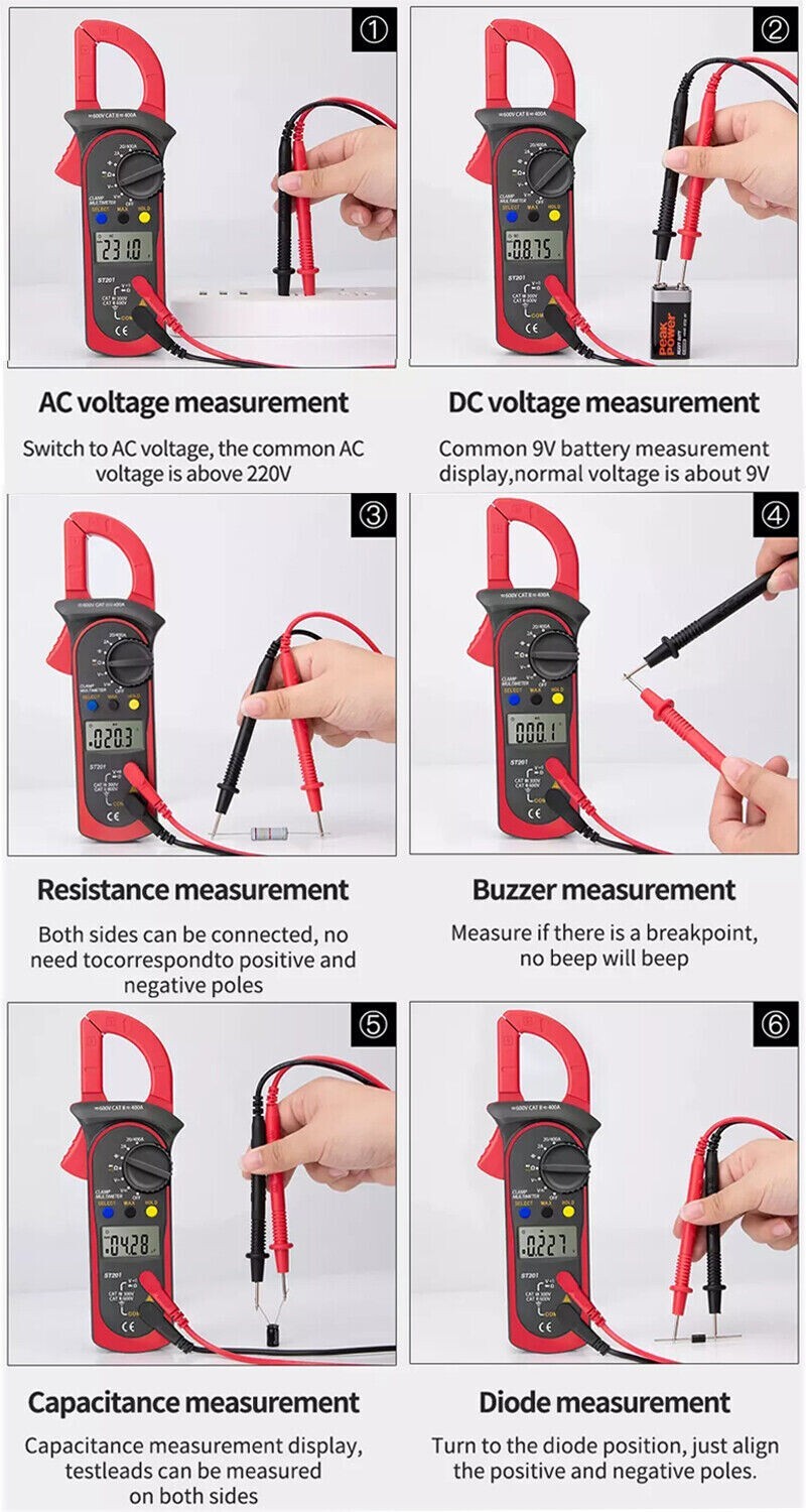 Digital Multimeter Tester AC Volt Ohm Amp Clamp Meter Auto Range LCD Handheld