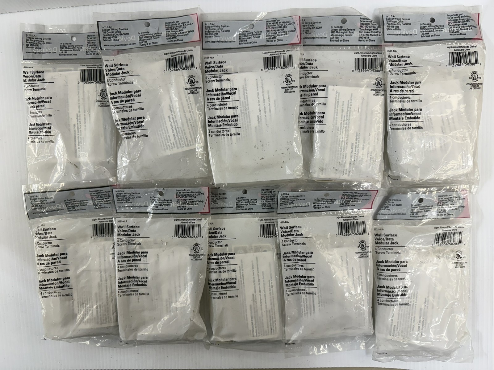 Cooper Wiring Wall Surface Voice/Data Modular Jack 3521-4LA Lot of 10