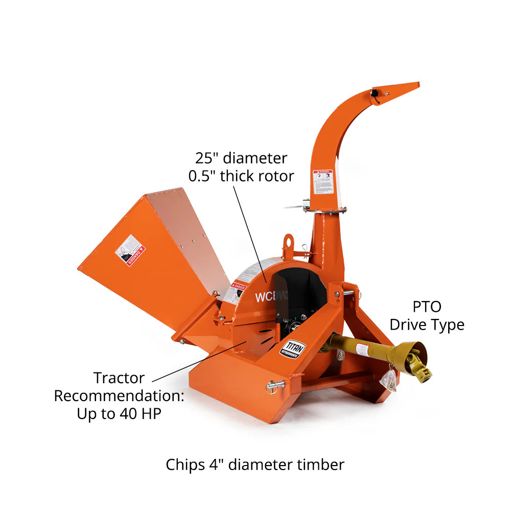 Titan Attachments 3 point PTO Driven 4″x 10″ Wood Chipper Shredder Mulcher