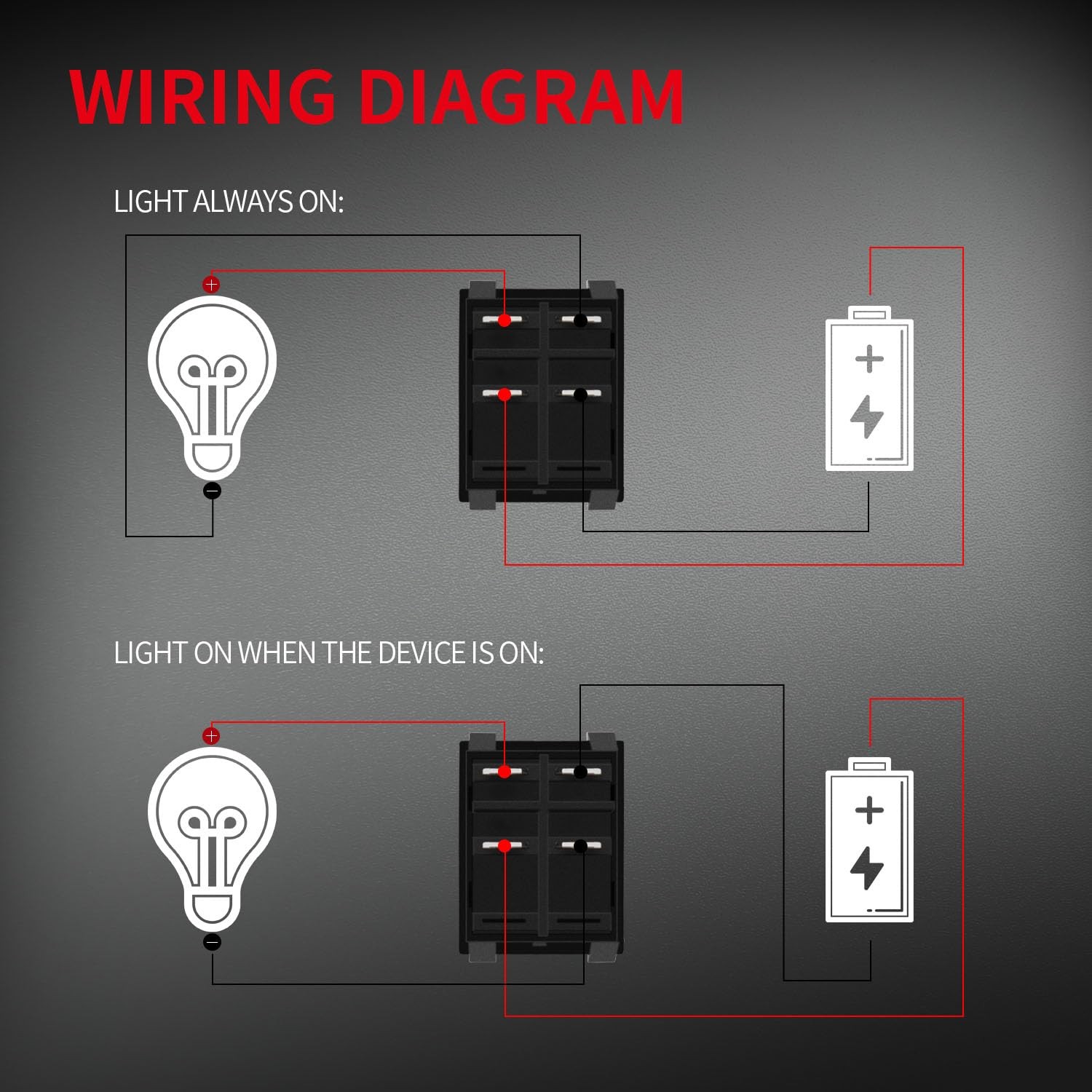 3 Pack On Off Red Light Rocker Switch 250V AC 30 AMP 125V 30A DPST 4 lug legs
