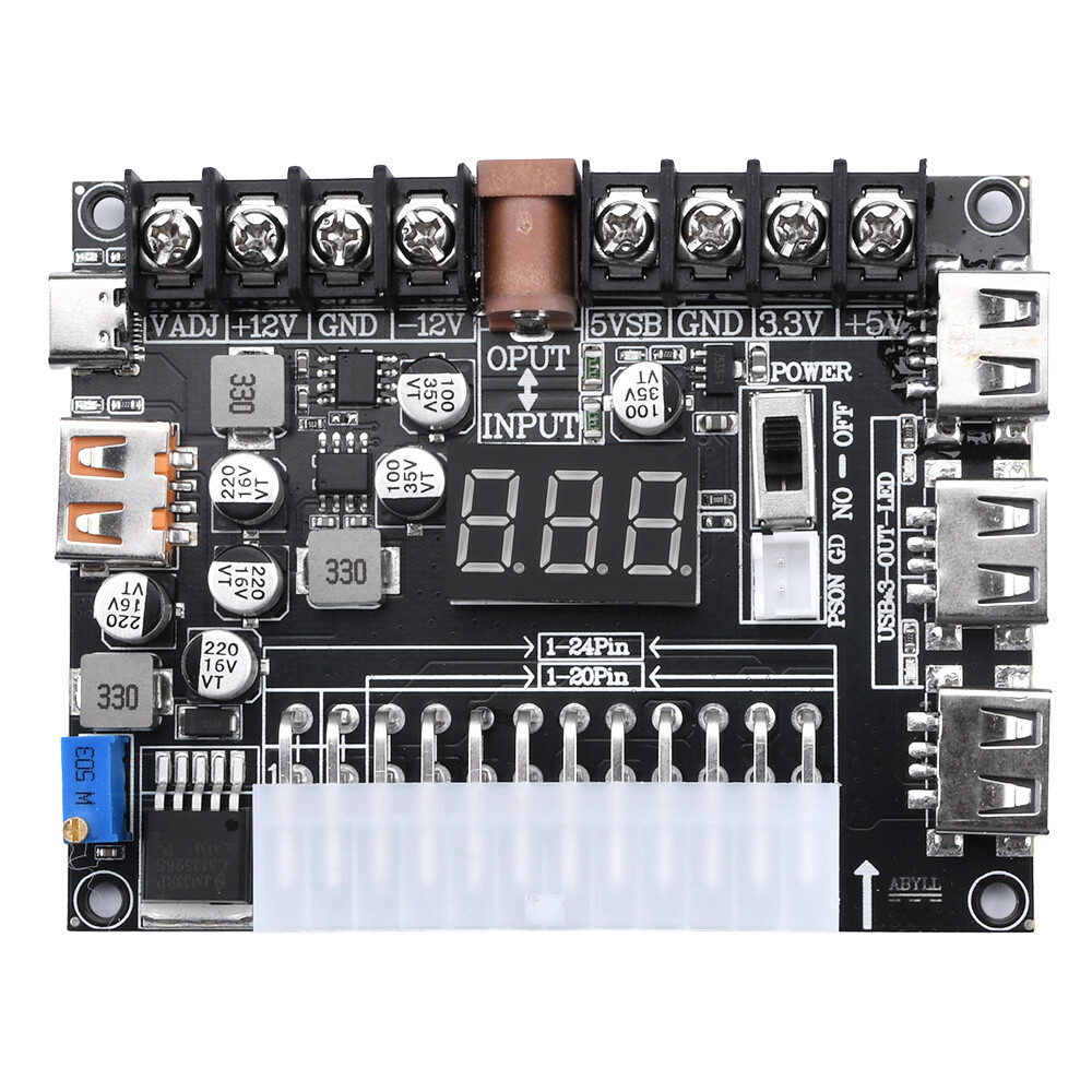20/24Pin ATX Power Supply Breakout Board Adjustable Voltage Module + Case New