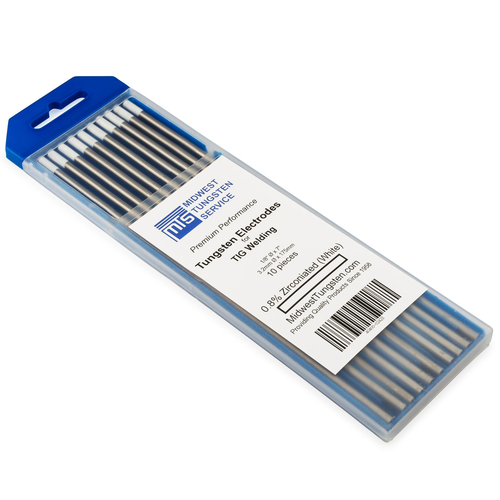 TIG Welding Tungsten Rod Electrodes 0.8% Zirconiated 1/8” x 7” (White WZ8) 10PK