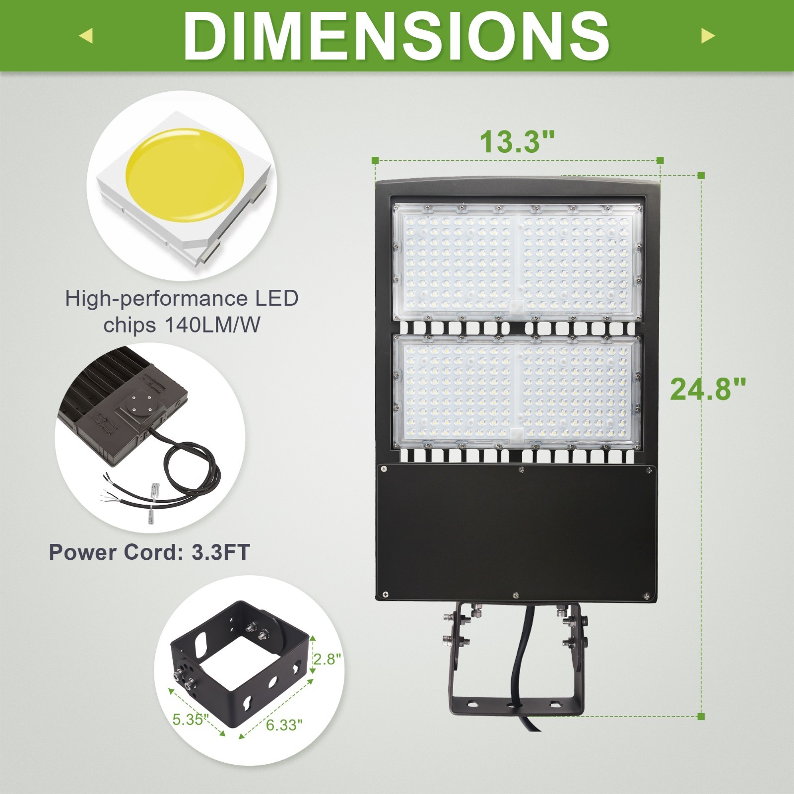 1000W MH Equiv 300W LED Shoebox Parking Lot Light with Yoke/Wall/Trunnion Mount
