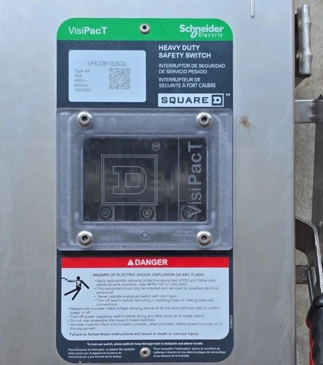 SQUARE D VHU361SSGL SAFETY SWITCH 30 AMP NEMA 4X Stainless Steel non fused 600v
